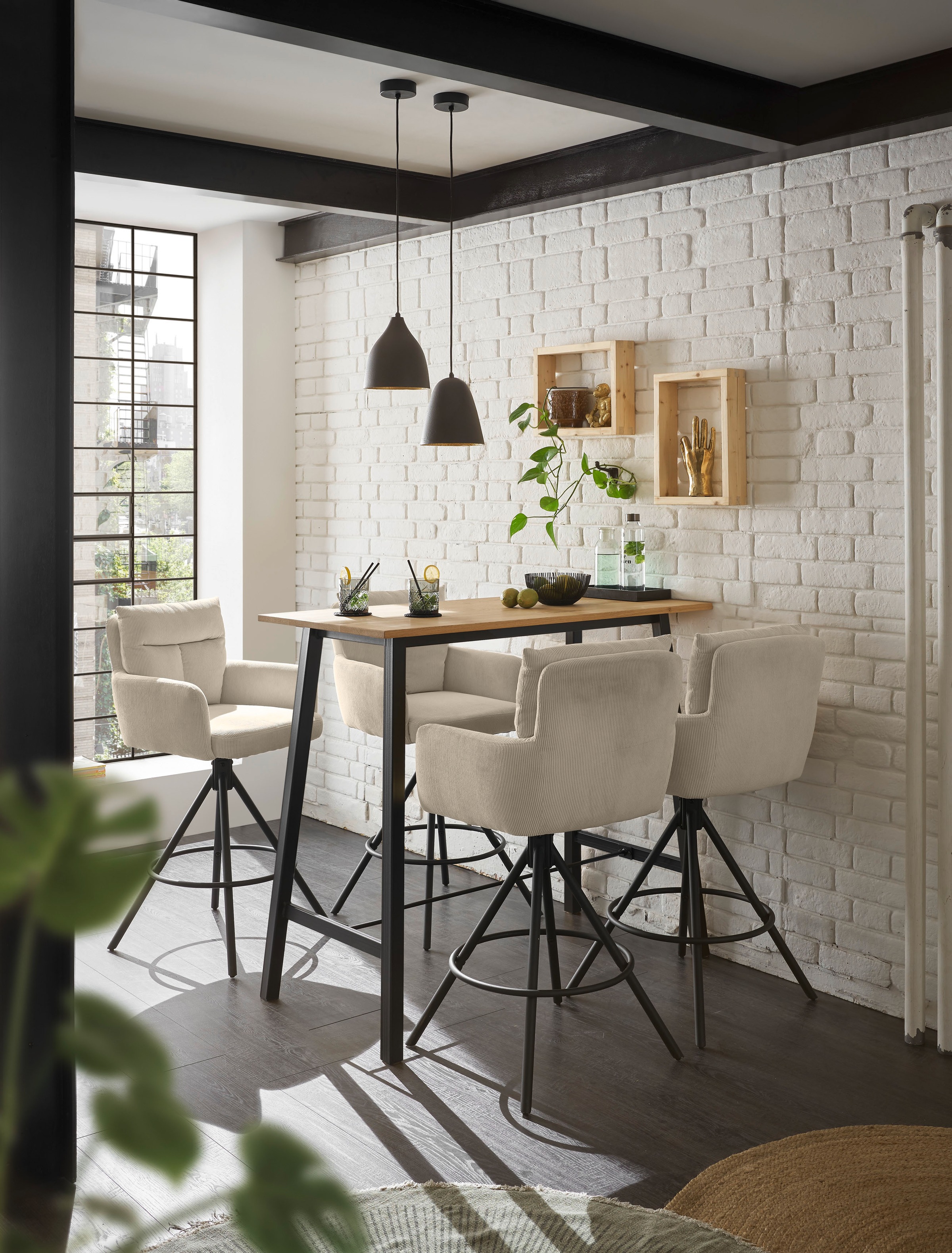 Stolkom Bartisch »Kent Eiche Massivholz geölt, Hochtisch BxHxT 120x104x60 cm«, Industrial Style Eiche Massivholz geölt durchgehende Lamelle