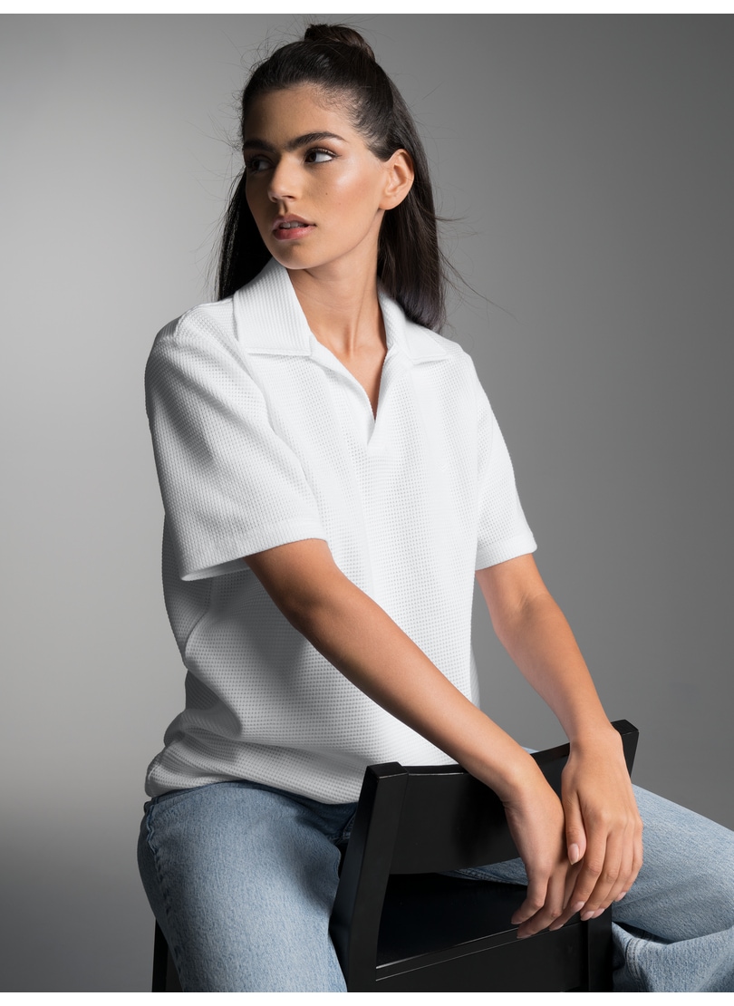 Trigema Poloshirt "TRIGEMA Oversized Poloshirt ohne Knopfleiste in Waffeloptik" 1 Stk.