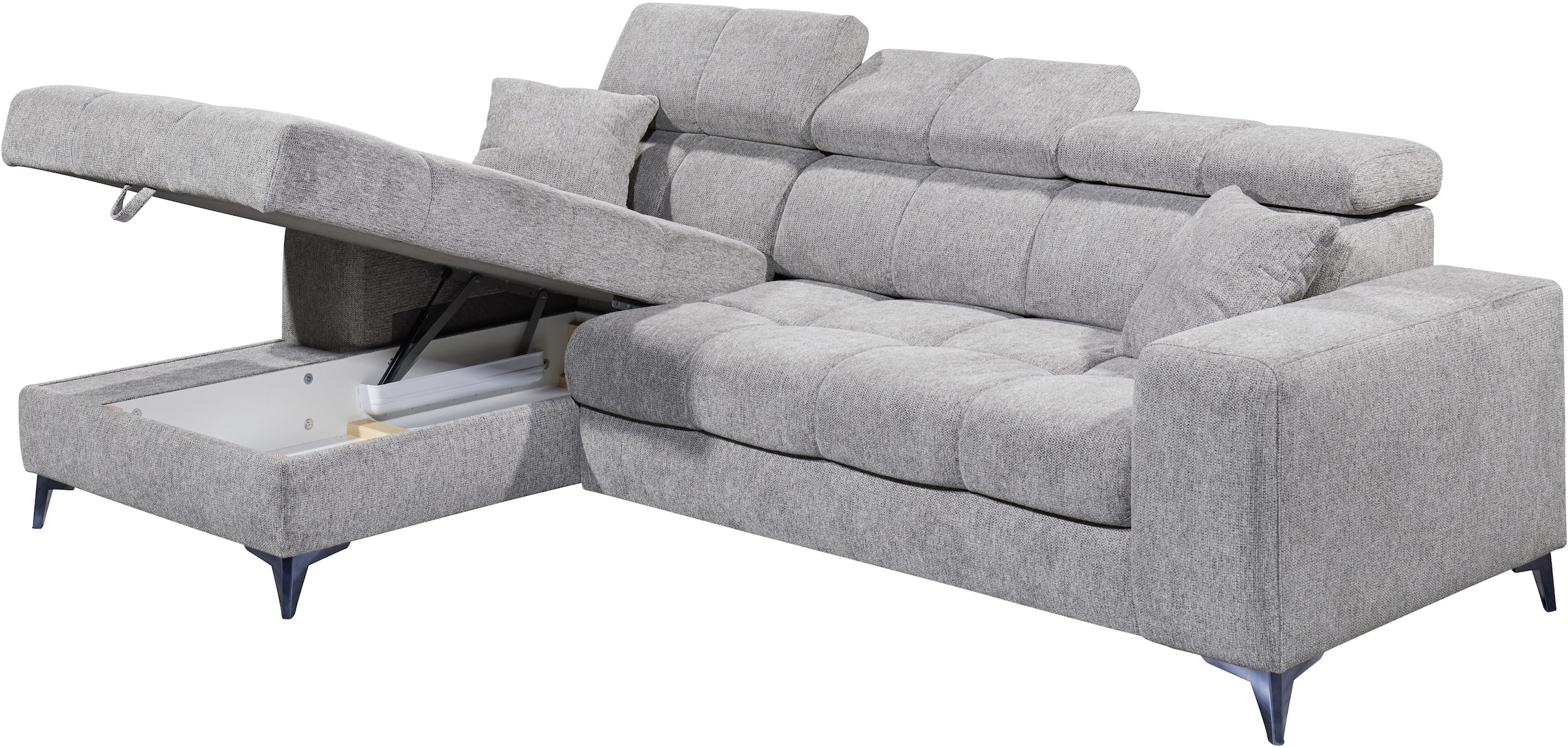 ED EXCITING DESIGN Ecksofa »Sydney L-Form mit Bettfunktion, Bettkasten, Kopfteilverstellung«, motorischer Sitztiefenverstellung, USB-Port & 2 Zierkissen