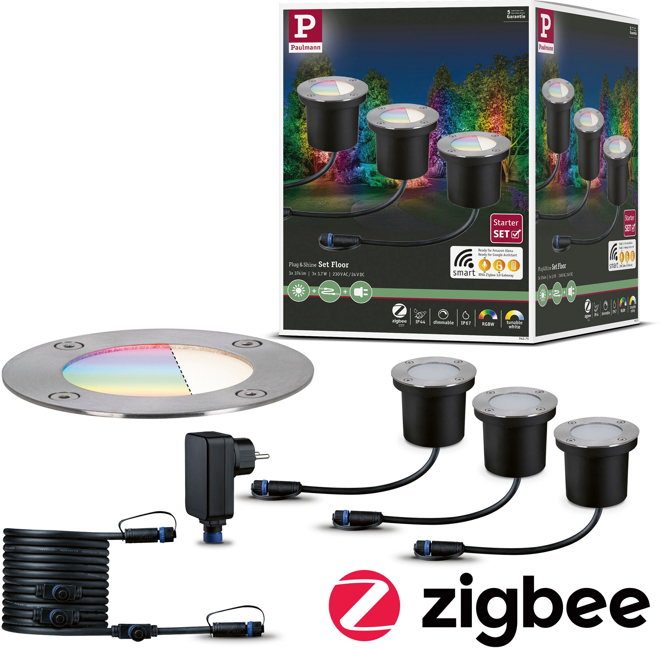 Paulmann LED 3 ZigBee 24V & BAUR Einbauleuchte RGBW | »Plug Shine«, flammig-flammig, IP65