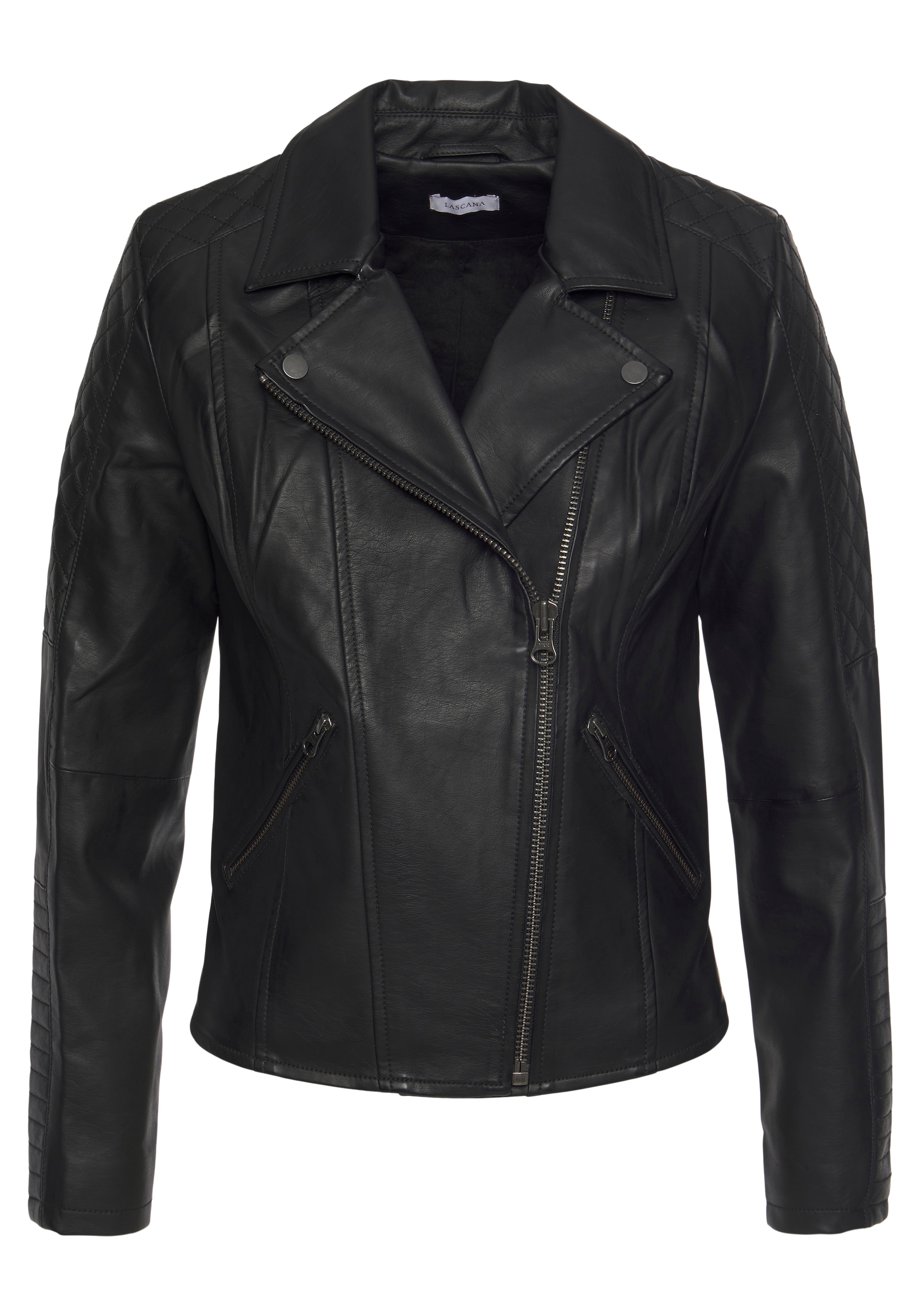 LASCANA Lederimitatjacke, mit Bikerdetails, kurze Bikerjacke, figurbetont
