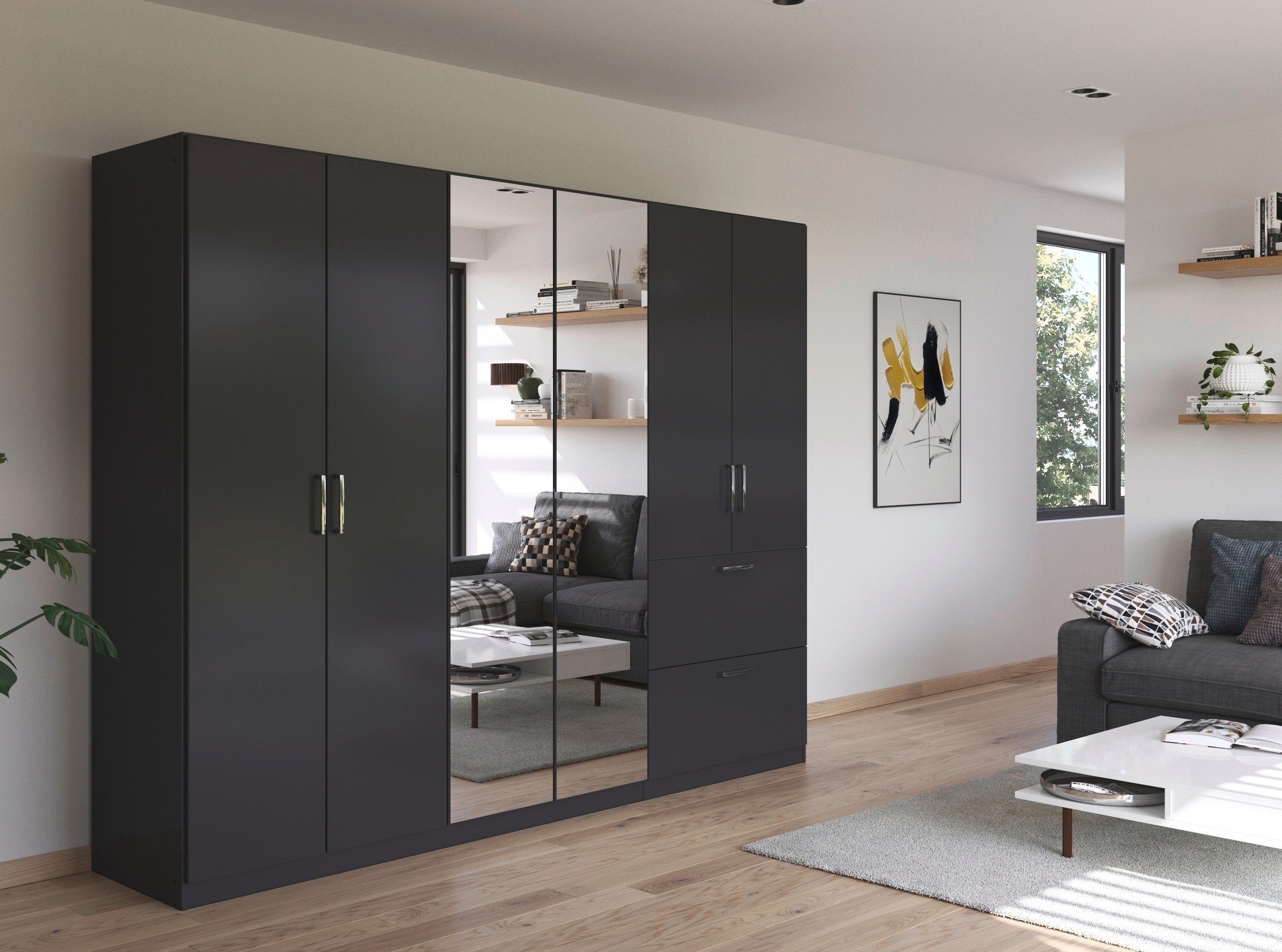 rauch Drehtürenschrank »Kleiderschrank Schrank Garderobe Schlafzimmerschrank PADUA«, voll aufgelegte Spiegeltüren, zwei große Schubladen MADE IN GERMANY