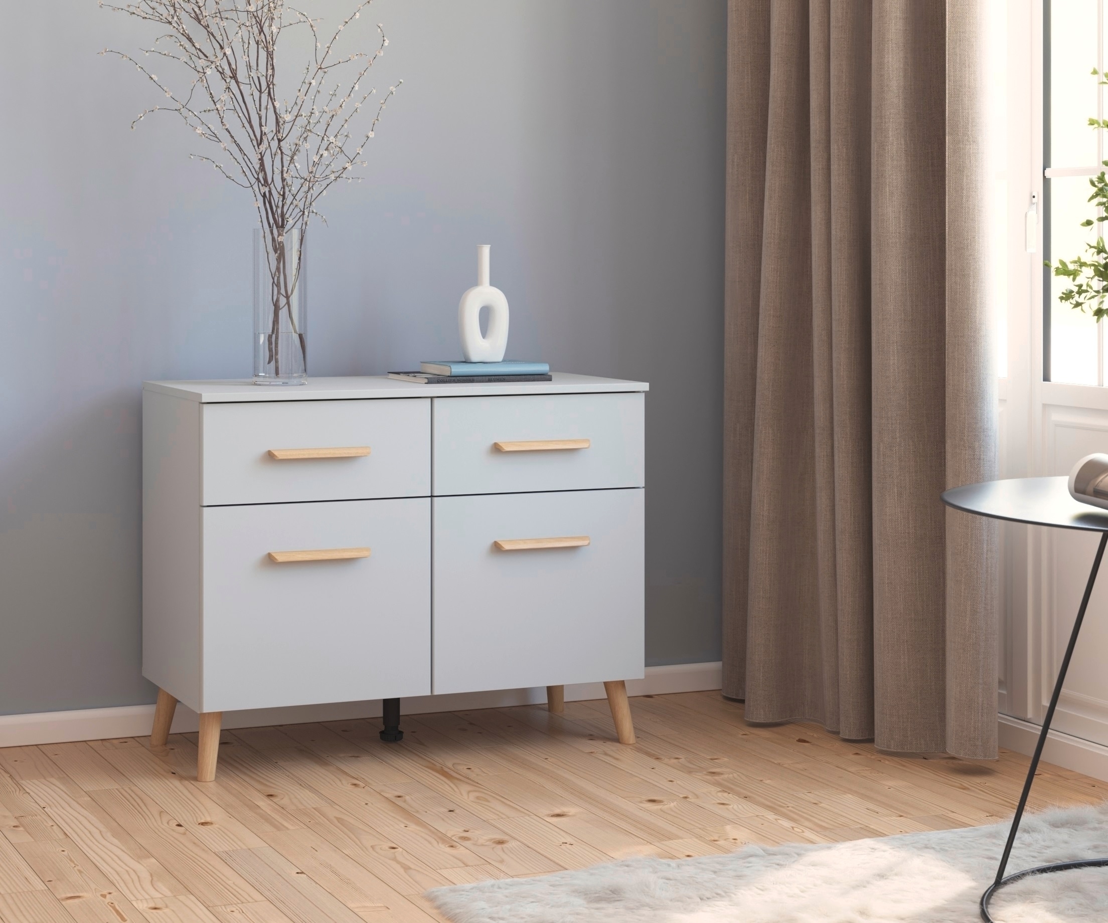 rauch Kombikommode »Skandi by Aditio«, mit Massivholzgriffen, 2 Schubladen mit Softclose-Funktion