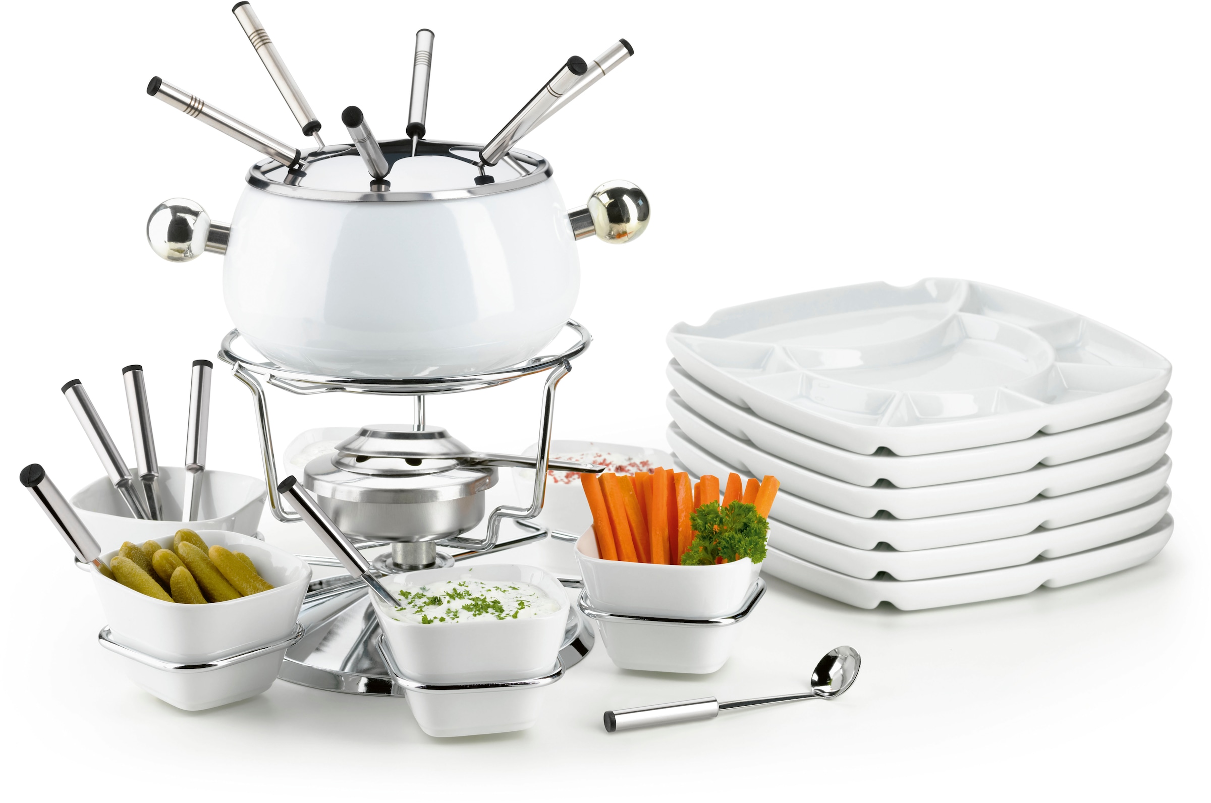 Mäser Weiß Fonduetopf Set 28 Stk. Tlg. Edelstahl von Baur
