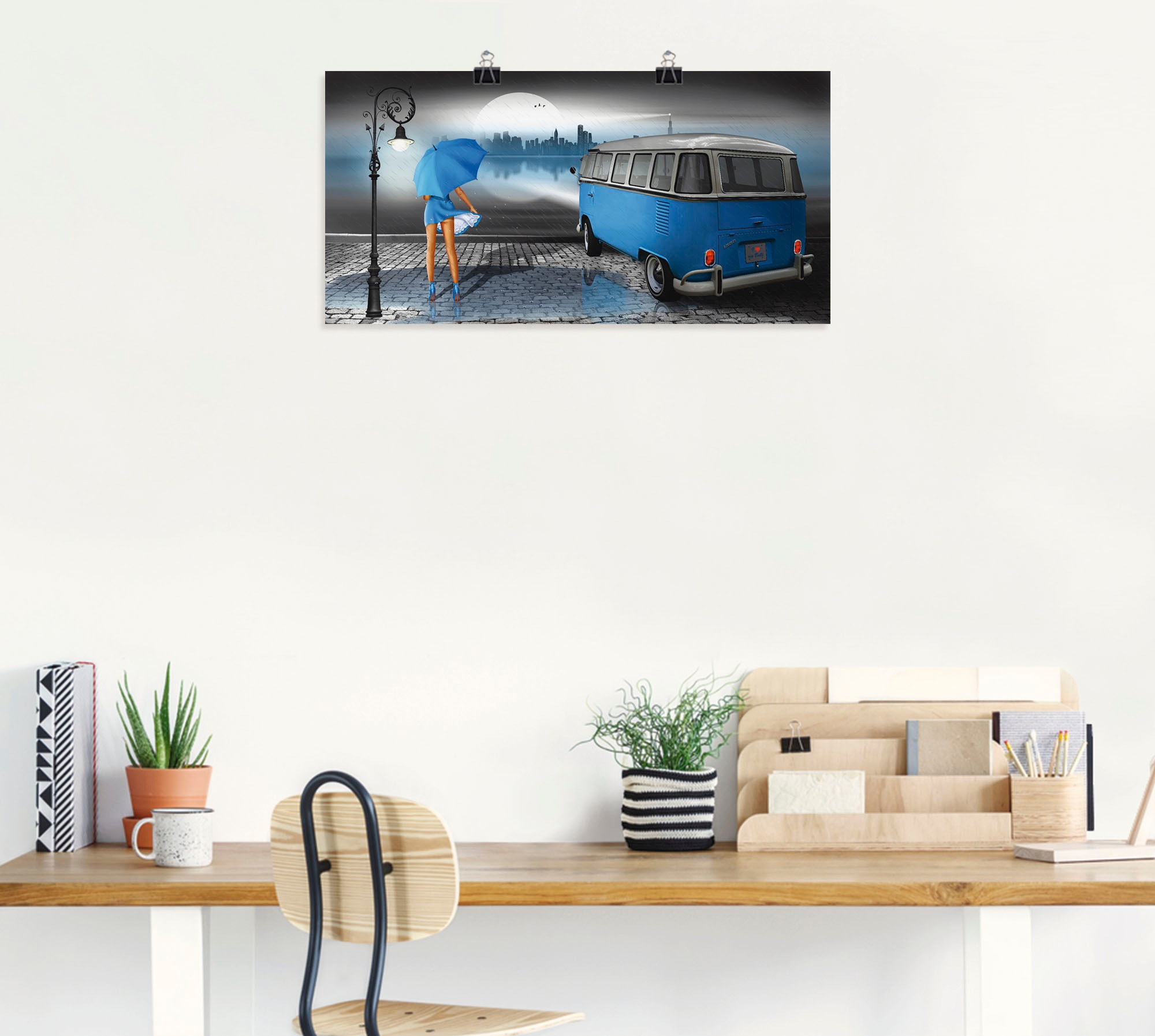 Artland Wandbild »Regennacht in Blau mit Bulli T1« Auto 1 Stk. tlg. als Leinwandbild, Poster, Wandaufkleber in verschied. Größen