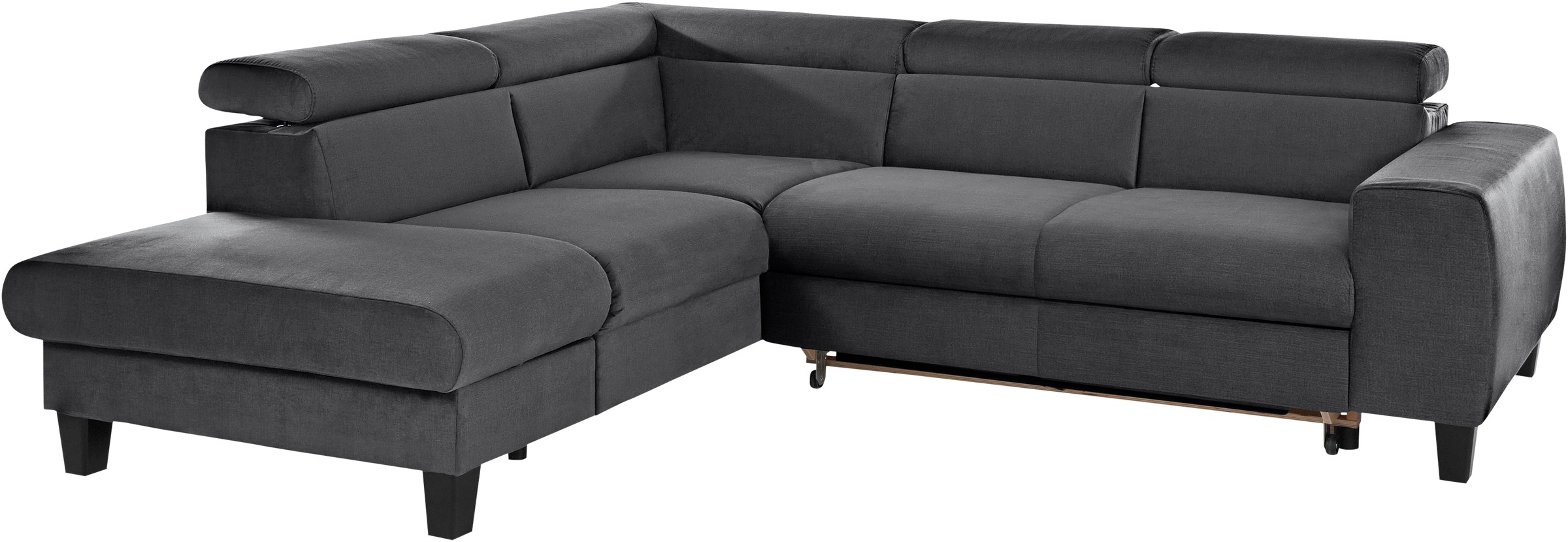 Ecksofa COTTA "Morven L-Form", grau (schwarzgrau), B:249cm H:75cm T:207cm, Microfaser PRIMABELLE (100% Polyester);Flachgewebe (100% Polyester);Samtvelours (100% Polyester), Sofas, Ecksofa, wahlweise mit Bettfunktion, Bettkasten & Wireless-Charger 2
