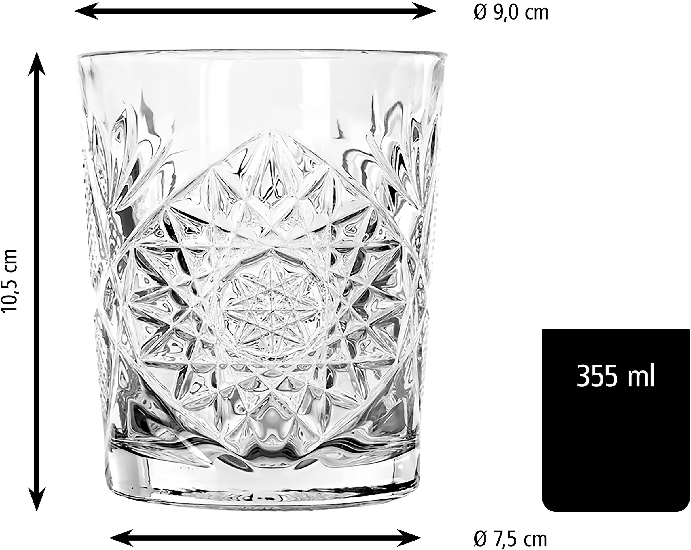 LIBBEY Tumbler-Glas »Libbey Trinkglas 12er Set -HOBSTAR-«, (Set, 12 tlg.), 355 ml, hochwertig verarbeitet, in eleganter Vintage-Optik