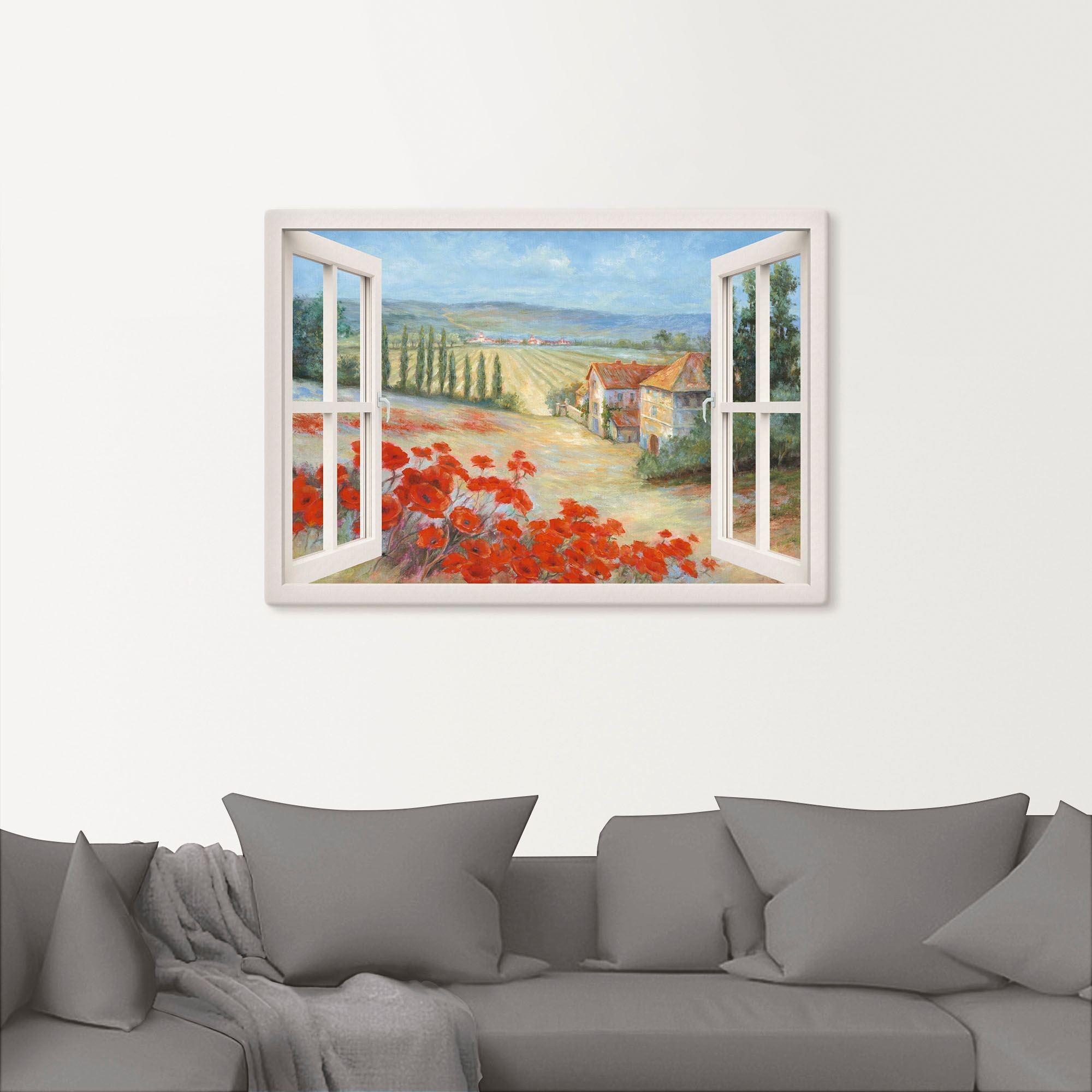 Artland "Mohnlandschaft" Fensterblick 1 Stk. tlg. auf Holzrahmen gespannt günstig online kaufen