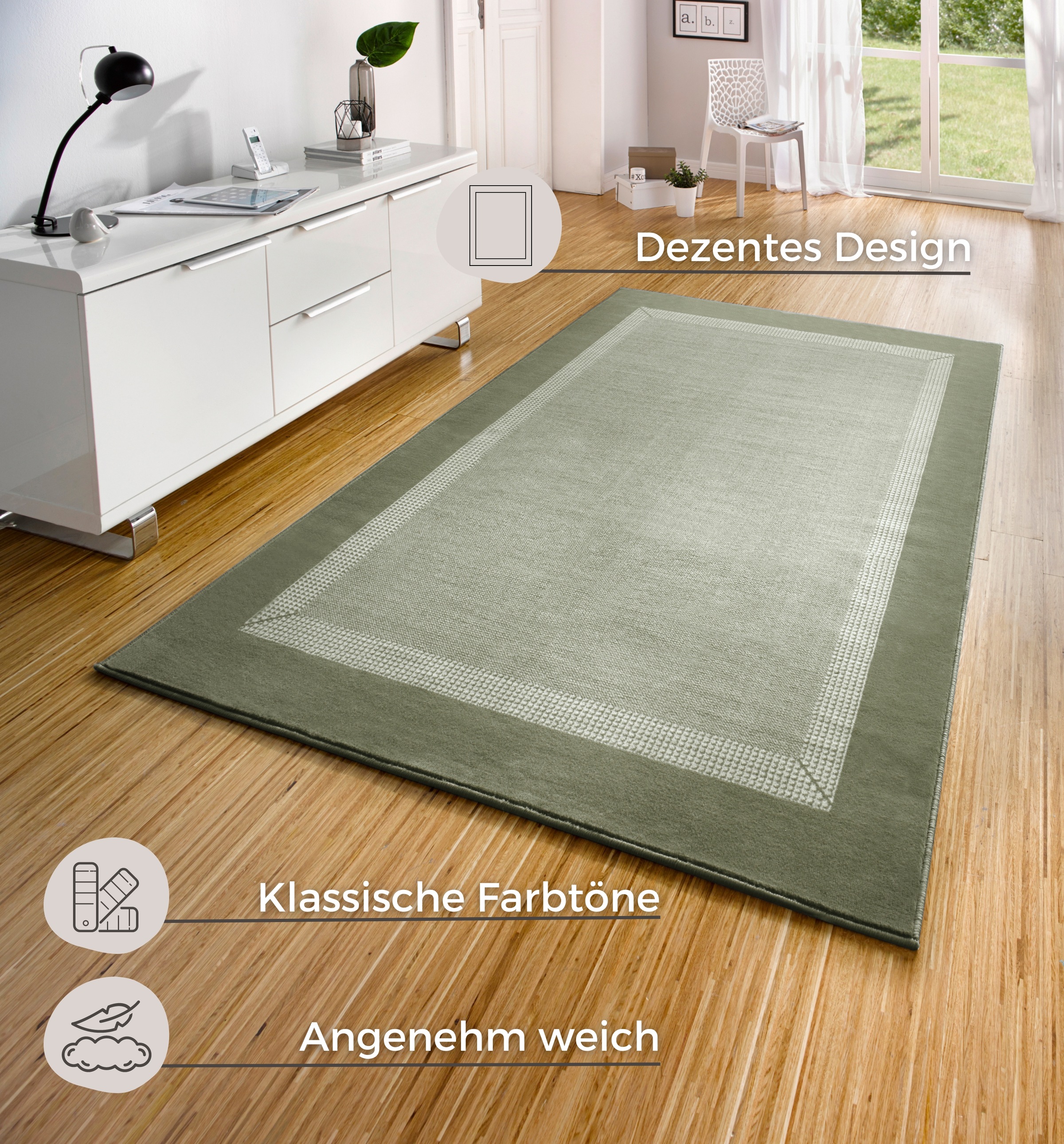 Teppich HANSE HOME "Band", grün, B:120cm H:9mm L:170cm, Kunstfaser, Teppiche, Teppich, Kurzflor, weich, Läufer Größen, Wohnzimmer, Schlafzimmer, Esszimmer 3