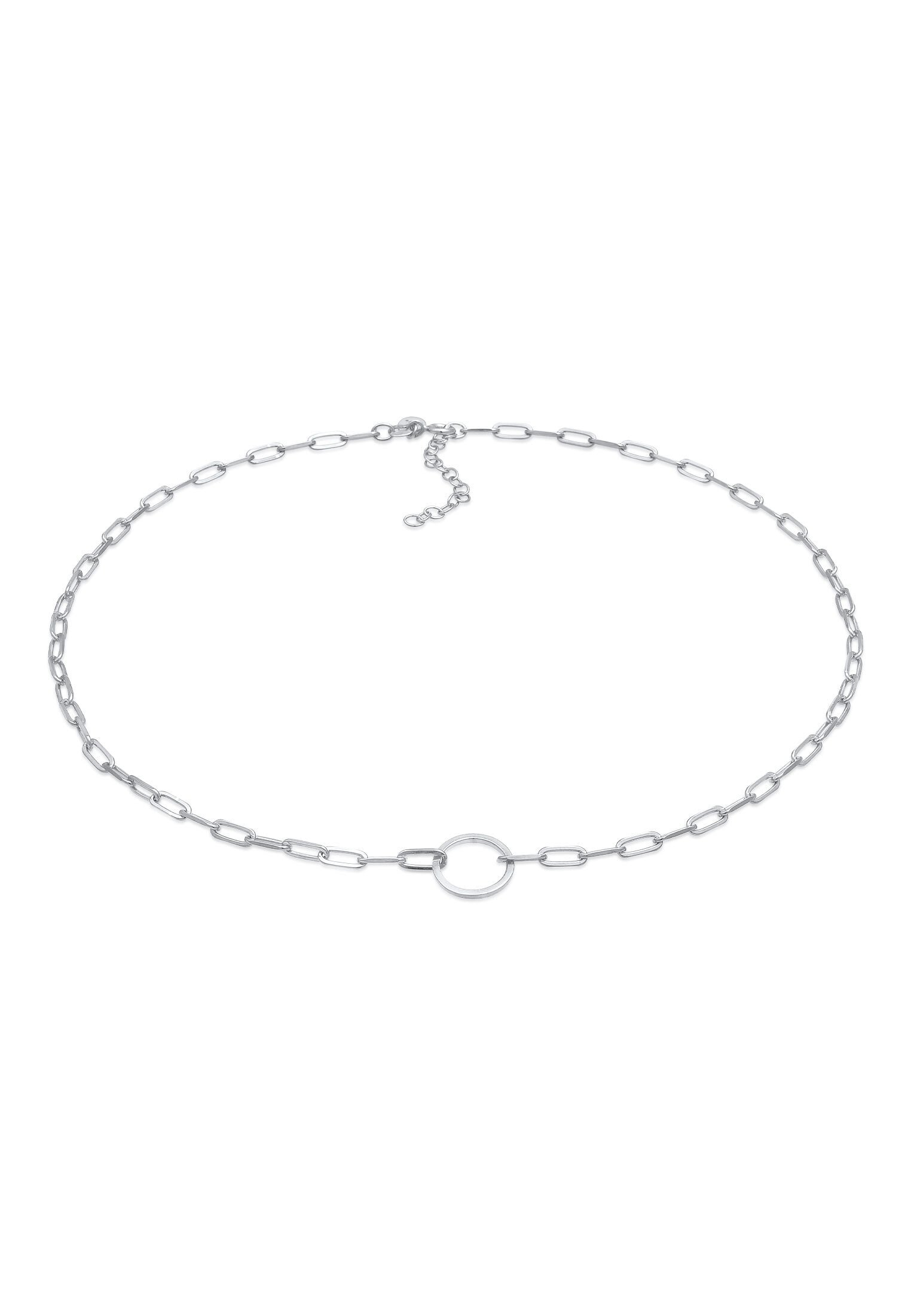 ELLI PREMIUM Damen Choker "Halskette Gliederkette länglich Kreis Trend Geo 925 Silber", ohne Stein, Silber 925 (Sterlingsilber), silber, Silber 925