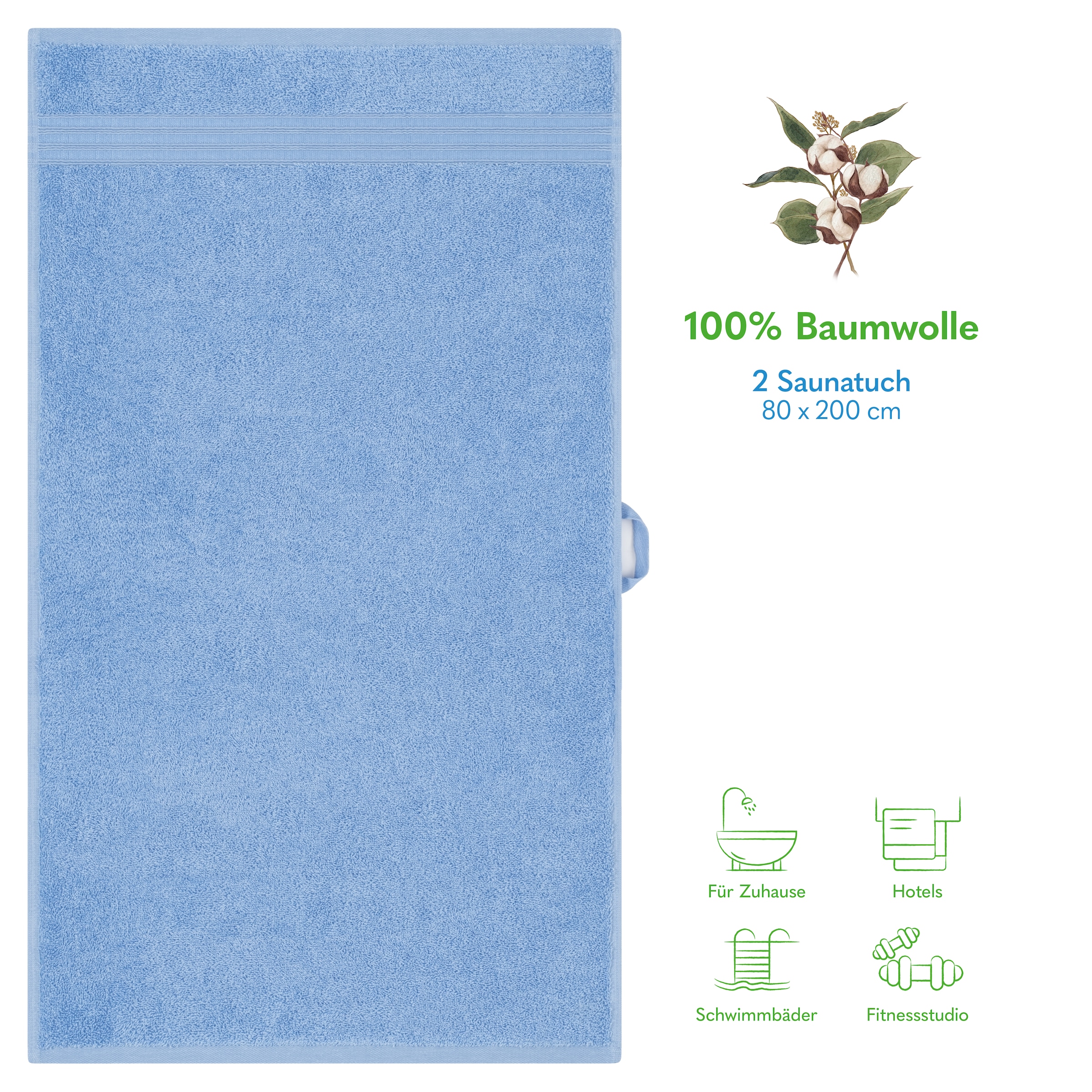 HAMMETEX Saunatuch »Hammetex 2er Set extra große Saunatücher«, (Packung, 2 St., 80x200 Saunatücher), 100% Baumwolle – Weich & Saugfähig – Luxuriöse Große Spa-Badetücher