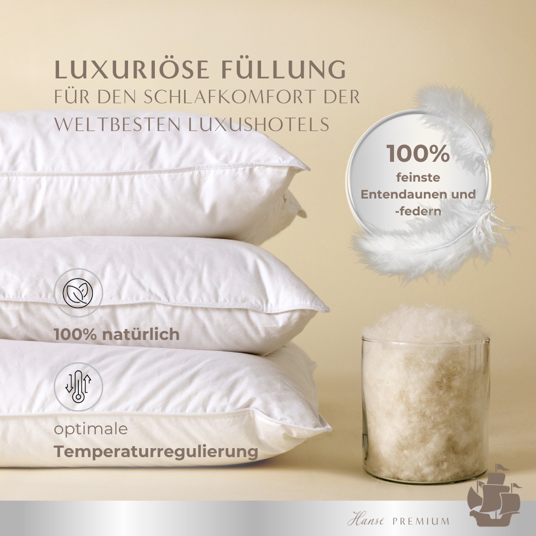 Hanse mit Kogge Seitenschläferkissen »Hanse Premium, Federn & Daunen, Luxushotelqualität, Made in Germany« hochwertig gefülltes Kissen, Stillkissen, Baumwollbezug 40x145 cm