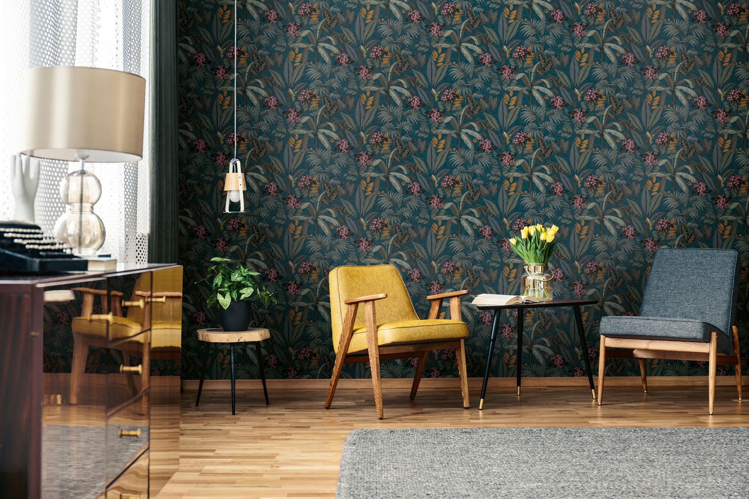 A.S. Création Vliestapete »PintWalls Dschungeltapete Floral«, matt-gemustert-neutral, Blätter Tapeten Wohnzimmer Schlafzimmer Küche modern Design Wandtapete