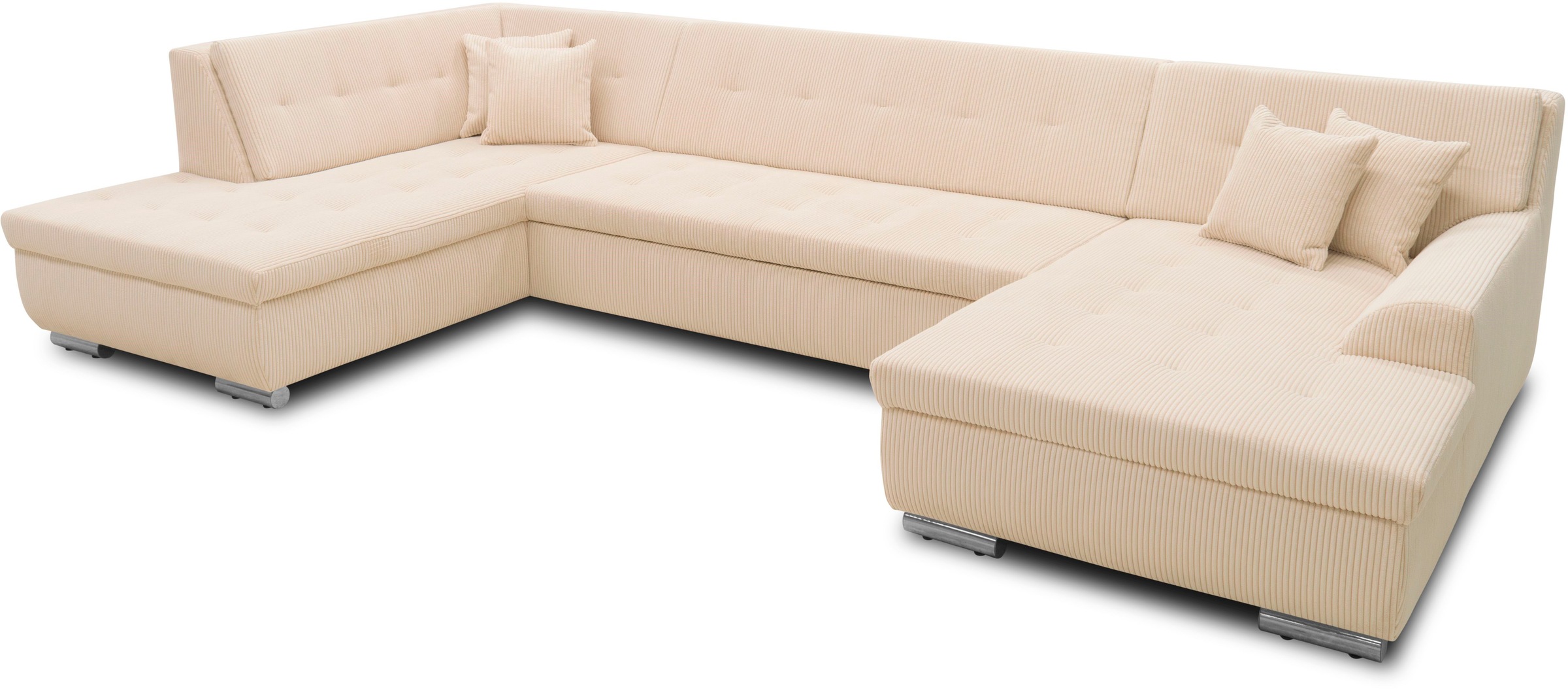 DOMO collection Wohnlandschaft »Treviso incl. Zierkissen, moderne Steppung, XXL: B/T/H: 364/201/83 cm«, wahlweise mit Bettfunktion, in vielen Bezugsarten auch in Cord U-Form