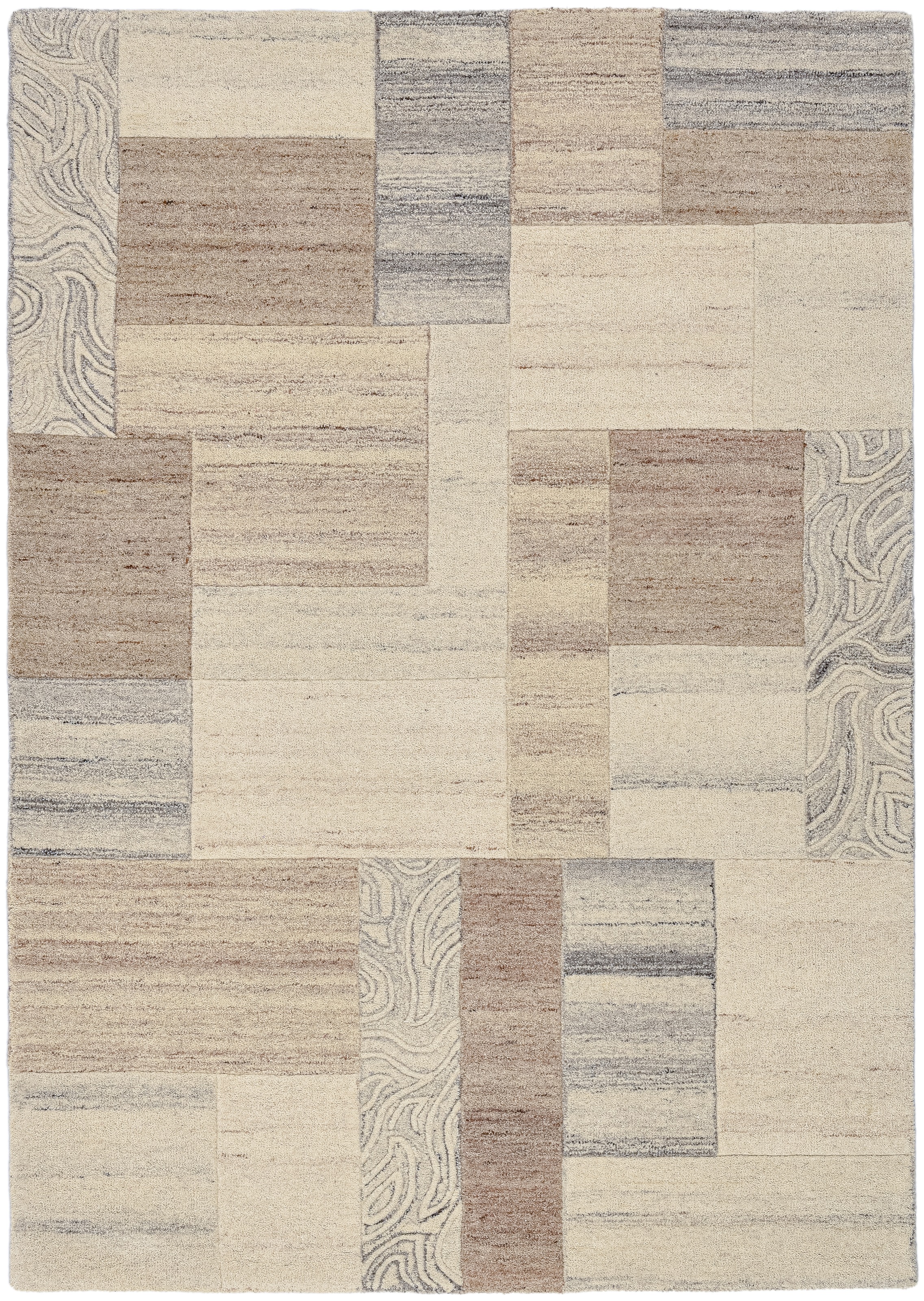THEKO Wollteppich »Lola, Wolle, handgearbeitet, Patchwork Design, handgetuftet«, rechteckig, 12 mm Höhe, Wohnzimmer, Schlafzimmer, Esszimmer, auch als Läufer und rund