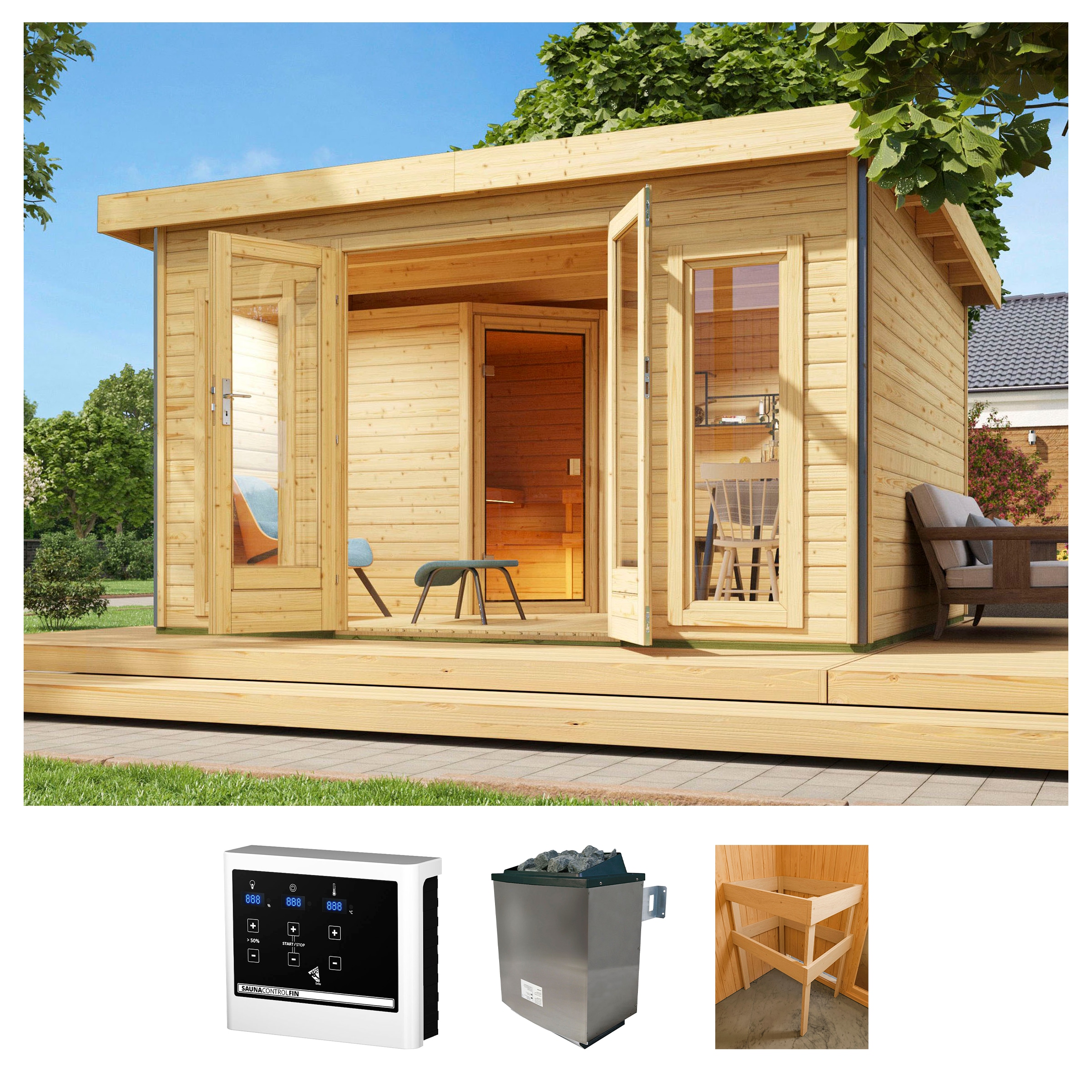 KONIFERA Saunahaus "Maiko 3 SET B" Ofen 9 KW externe Strg easy
