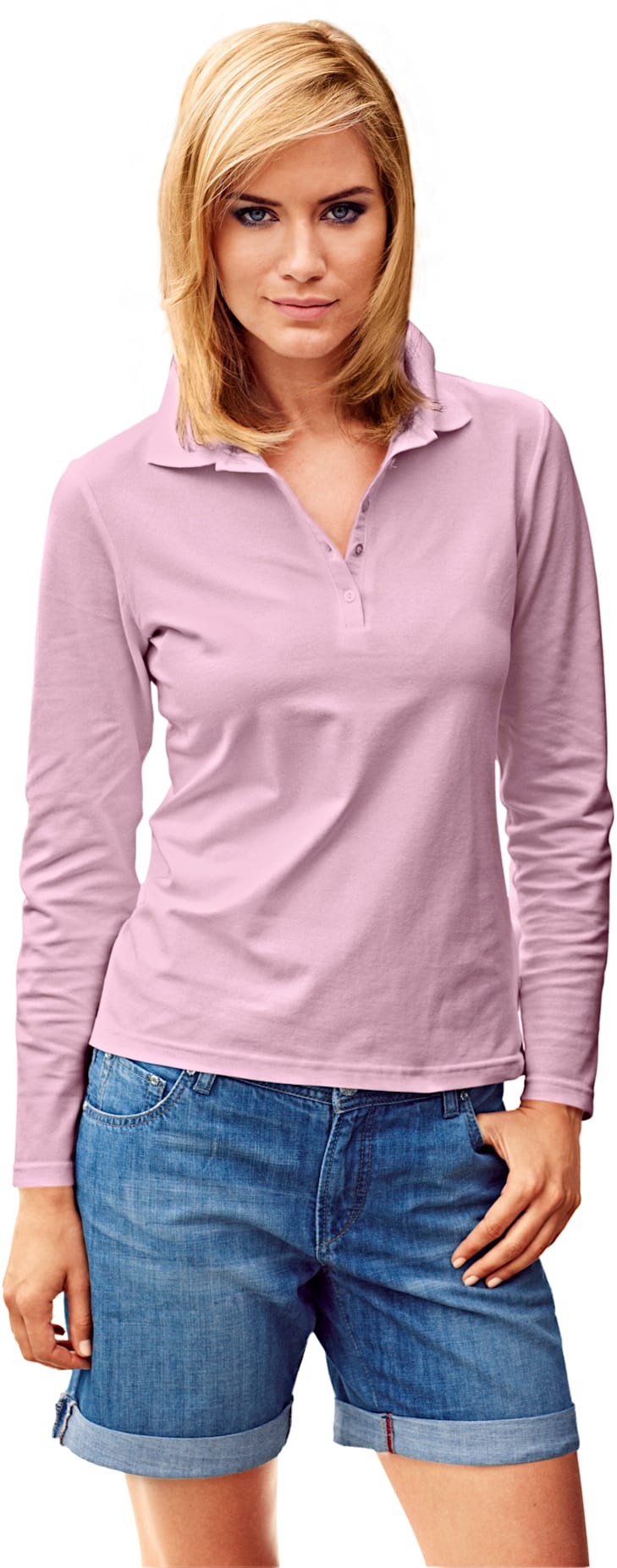 Poloshirt HEINE "Poloshirt", Damen, Gr. 42, rosa (rosé), 95% Baumwolle, 5% Elasthan, unifarben, Shirts