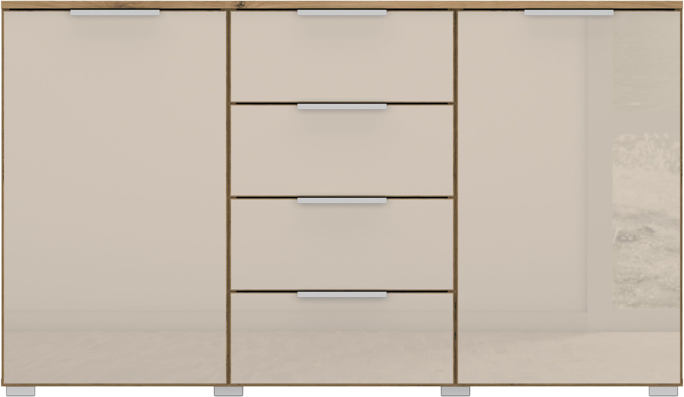 rauch Schubkastenkommode »Sideboard Kommode Kombikommode KOLUNA mit Glasfront«, (Breite 120 cm inkl. Soft-Close-Funktion), vier große Schubladen, mit insgesamt 4 Einlegeböden MADE IN GERMANY