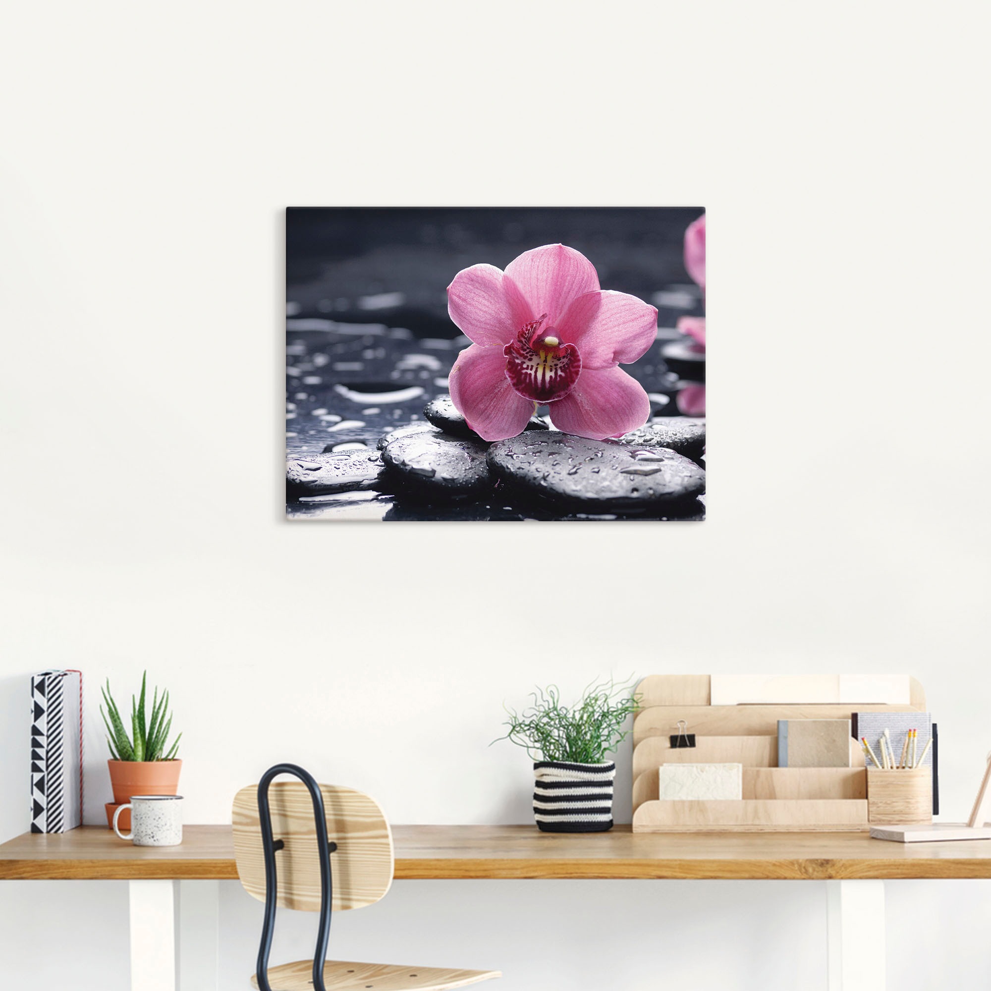 Artland Wandbild »Stillleben mit Kiesel und einer Orchidee«, Blumen, (1 St.), als Alubild, Outdoorbild, Leinwandbild, Poster, Wandaufkleber