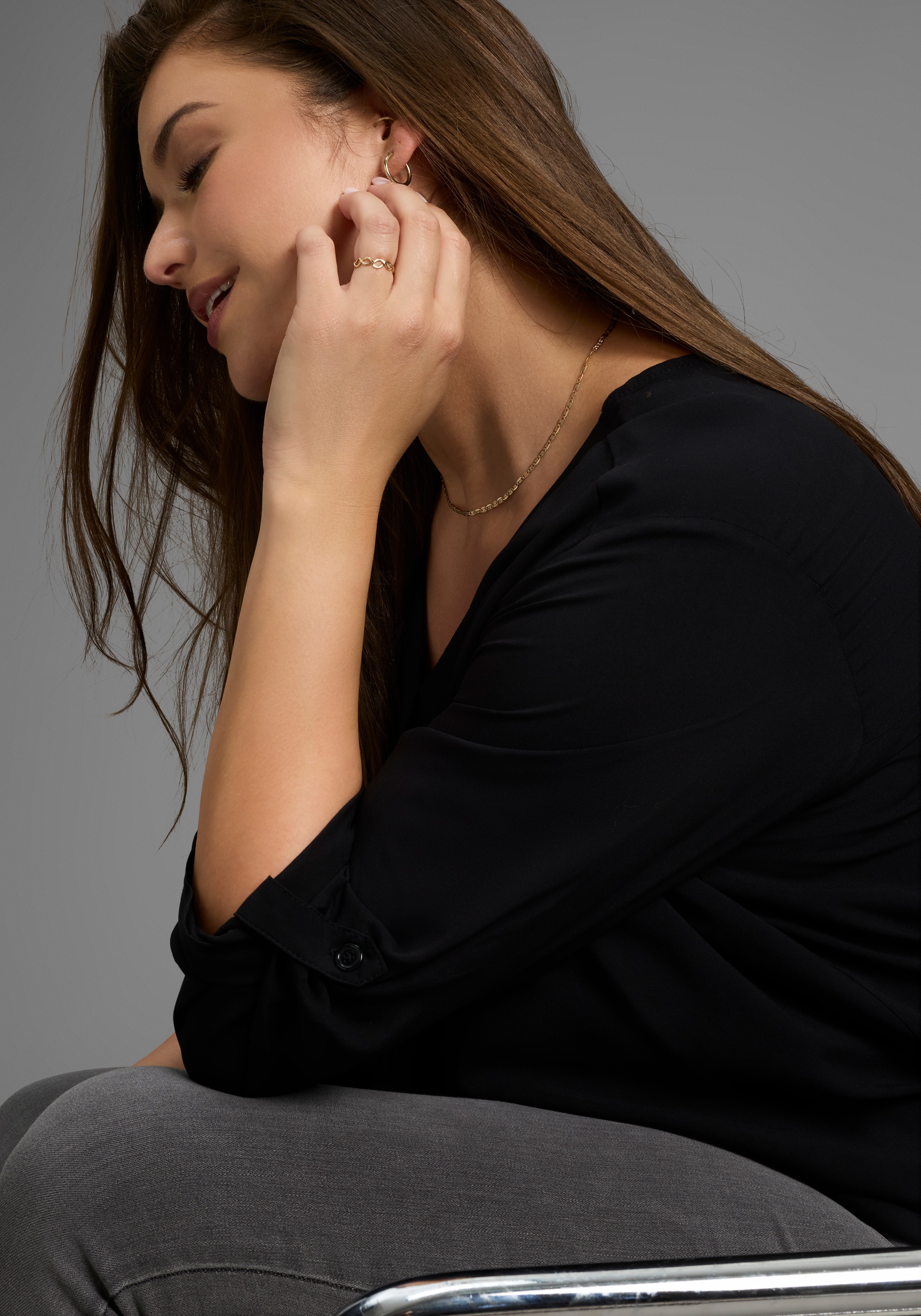 Thumbnail - Laura Scott CURVE Schlupfbluse aus fließender Viskose mit Ärmelriegeln zum Krempeln - GROSSE GRÖSSE