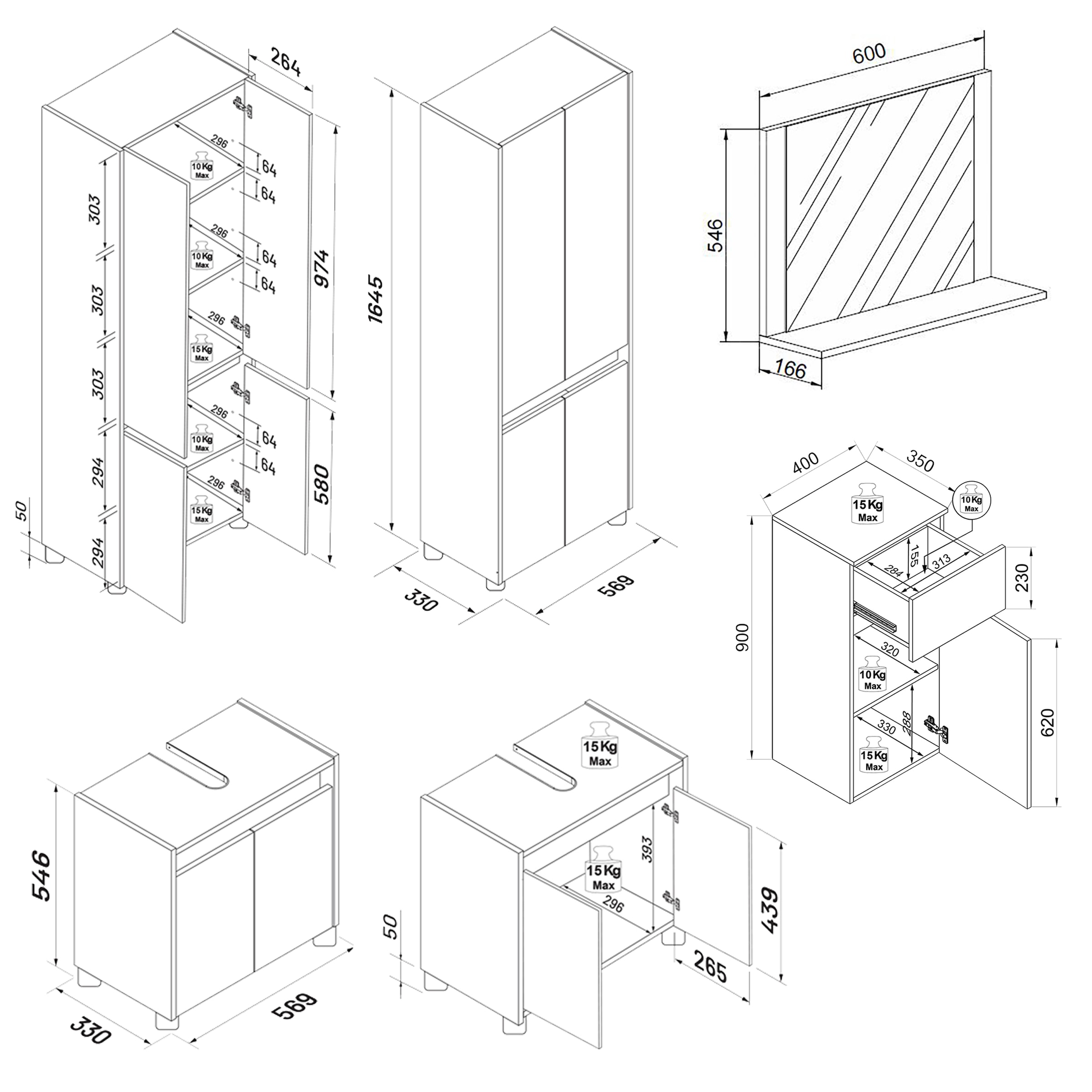 VCM Badmöbel-Set »4-tlg. Badmöbel Set Komplett Badschrank Cosila  L« 4 Stk. tlg.