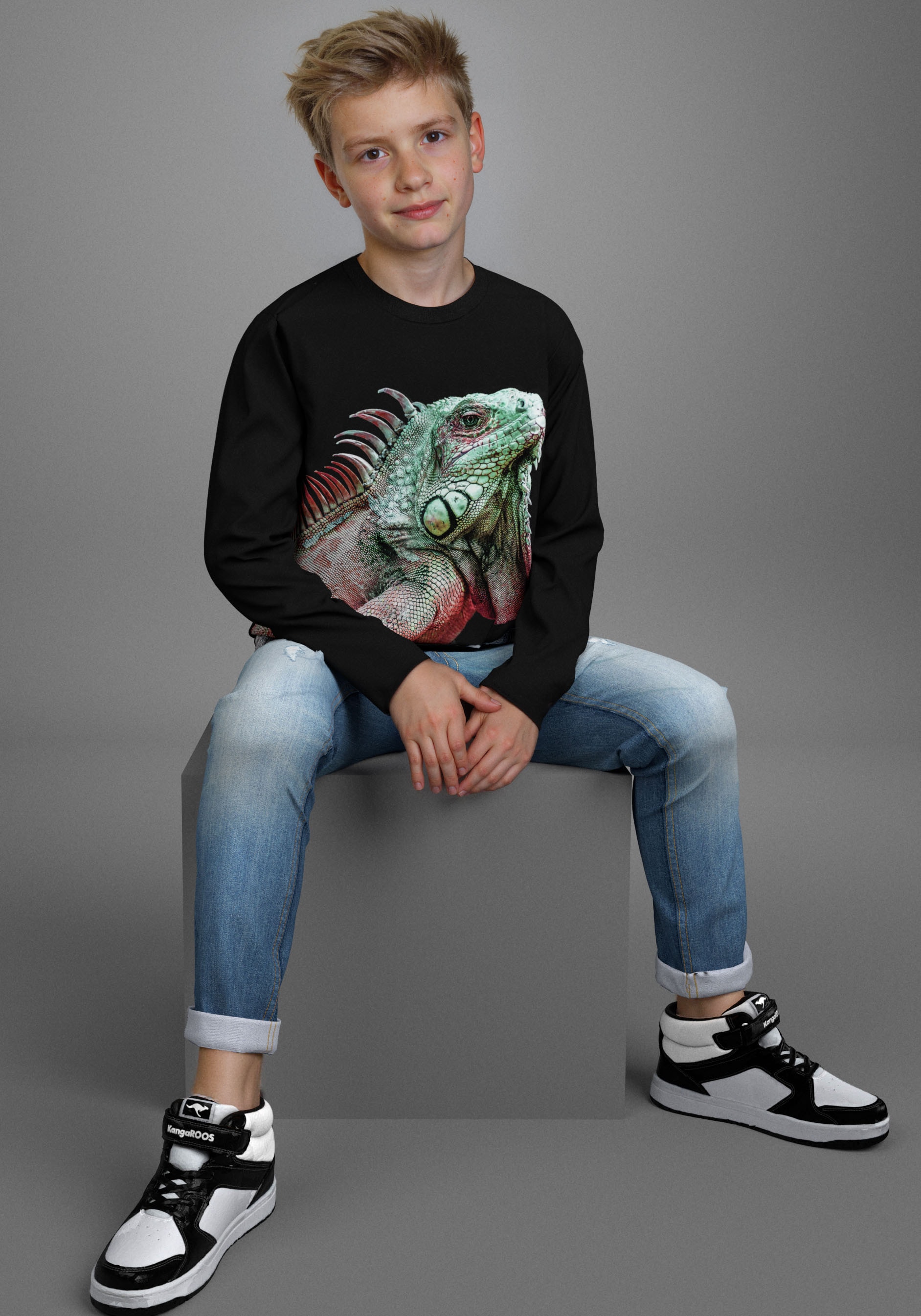 KIDSWORLD Langarmshirt »GECKO, Fotoprint«, Shirt mit Fotodruck, Gecko