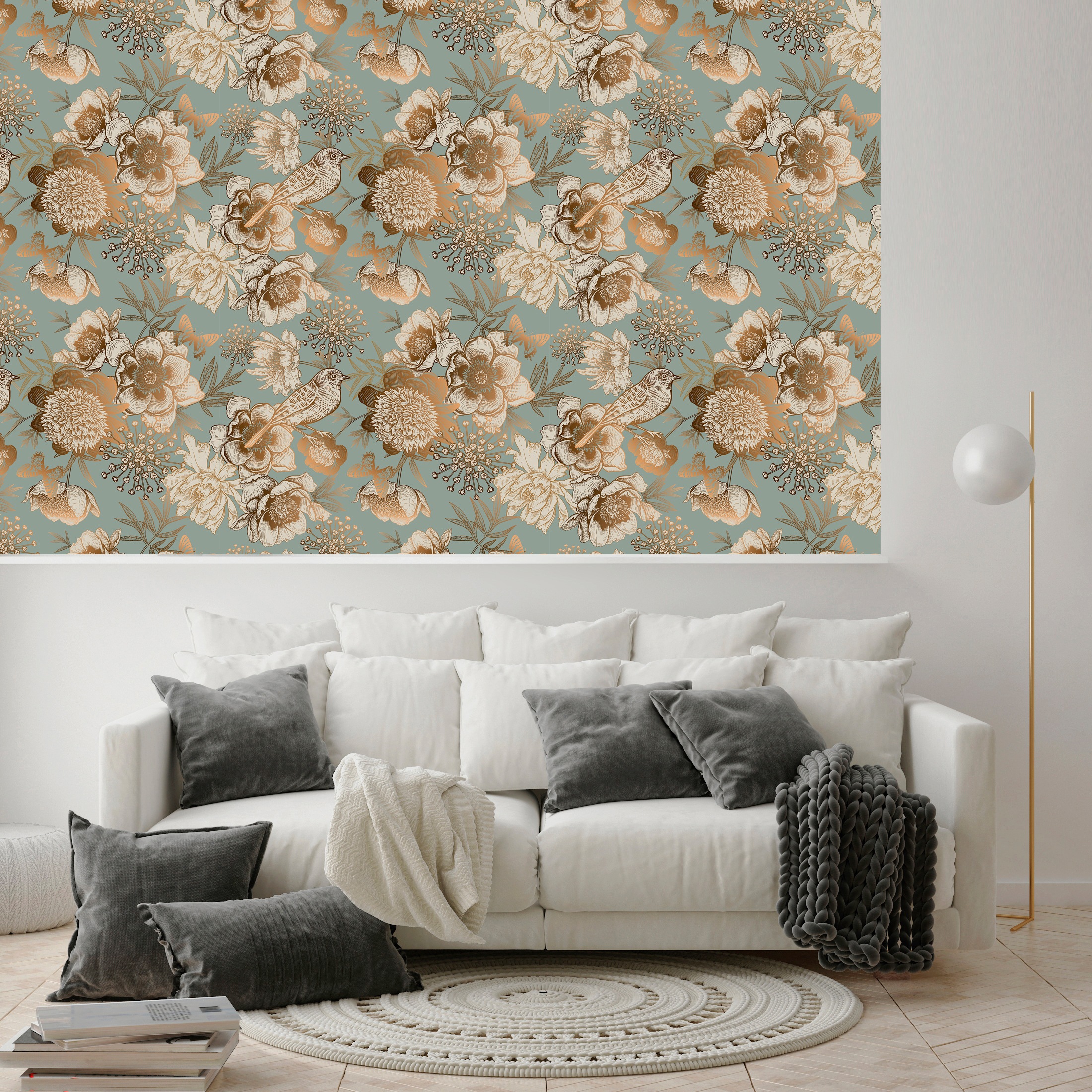 queence Vinyltapete »Malina«, bedruckt-Motiv-botanisch-floral-gemustert-natürlich, 90x250cm, selbstklebend, kinderleichte Anbringung, Sticker