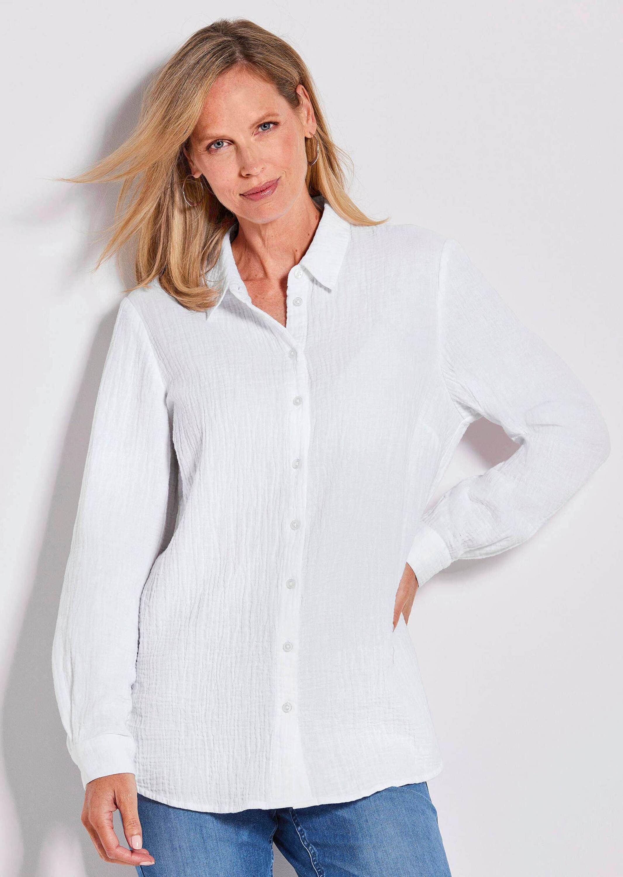 Thumbnail - GOLDNER Hemdbluse "Verlängerte Langarm Musselin-Bluse" überaus hautfreundliche Qualität