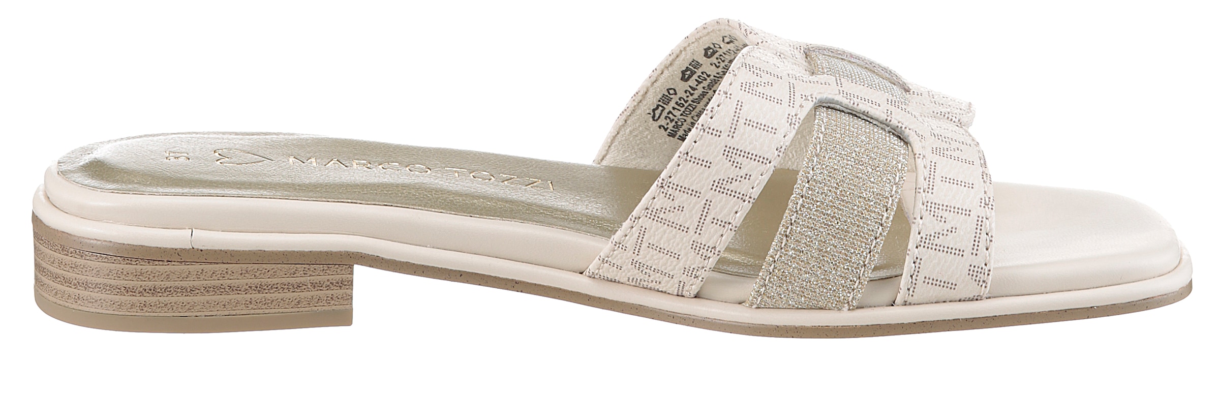 MARCO TOZZI Pantolette, Blockabsatz, Sommerschuh mit Logodrucken