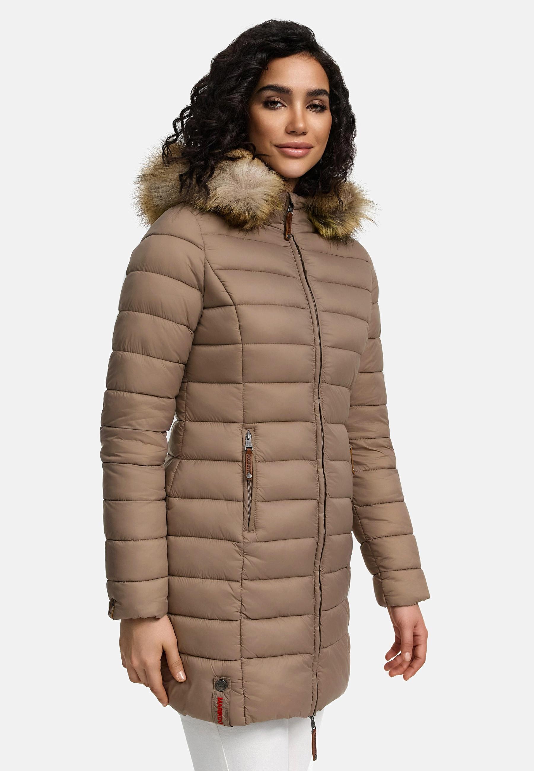 Marikoo Steppmantel »Rose-Stepp«, zeitloser Winterparka mit großer Kunstfellkapuze