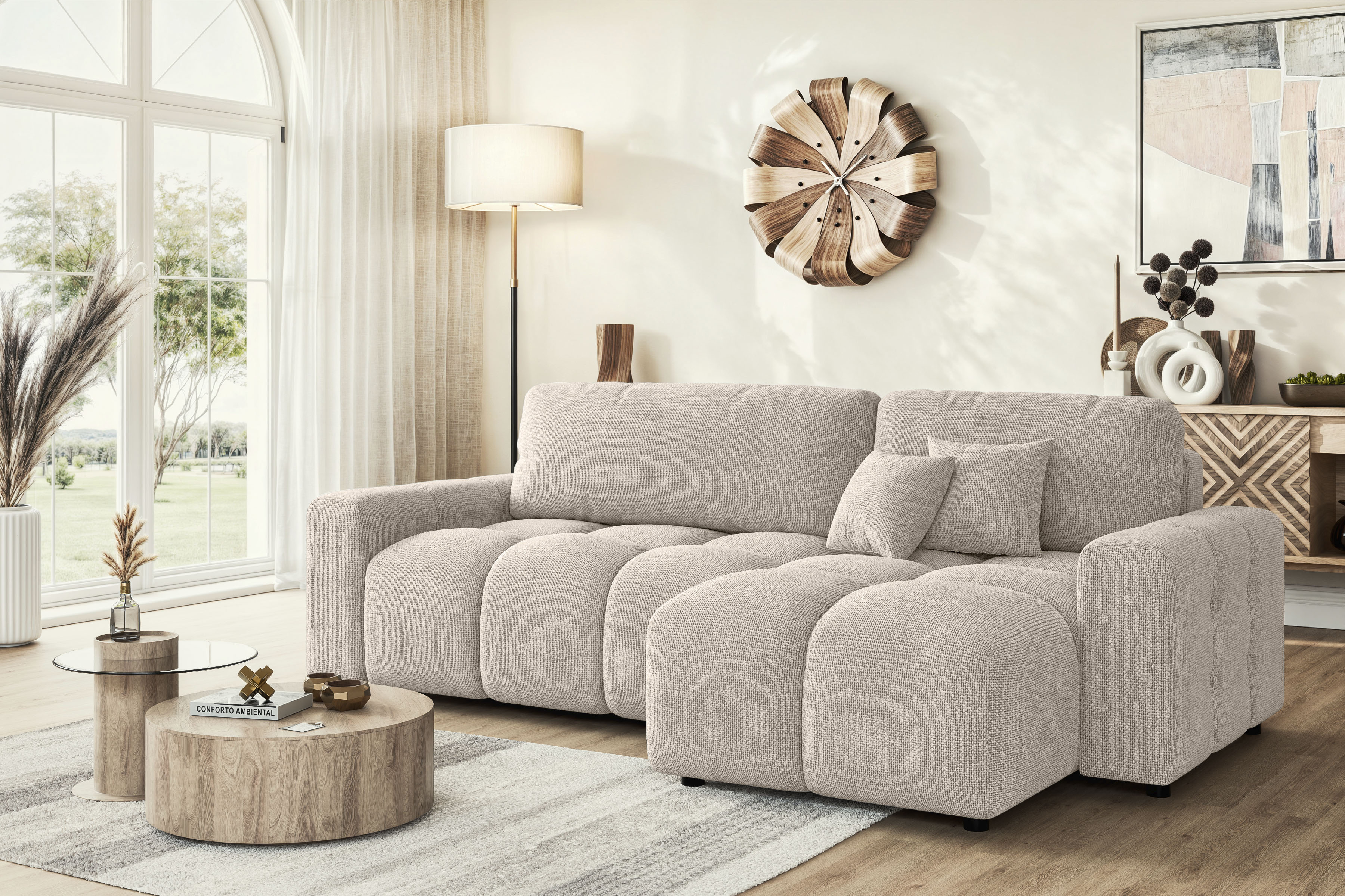 Home affaire Ecksofa "FELICI, Schlafsofa 233cm, L-Form mit Recamiere beidseitig montierbar" Designsofa mit Bettfunktion und Bettkasten, Maße B/T/H: 233/142/88 cm