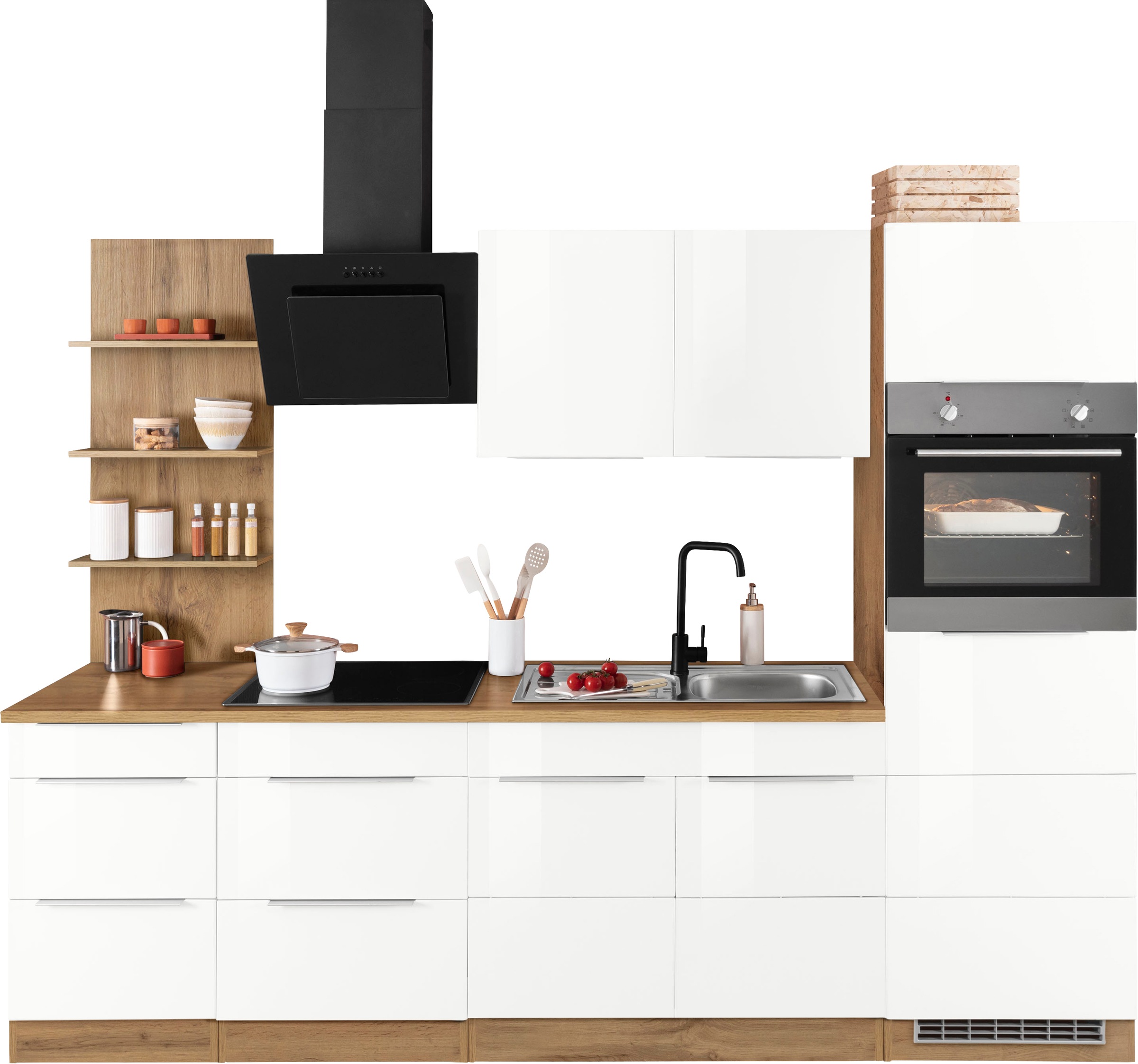 KOCHSTATION Küchenzeile »KS-Brindisi Breite 270 cm« wahlweise mit E-Geräten und Induktion, mit MDF-Fronten und Regal