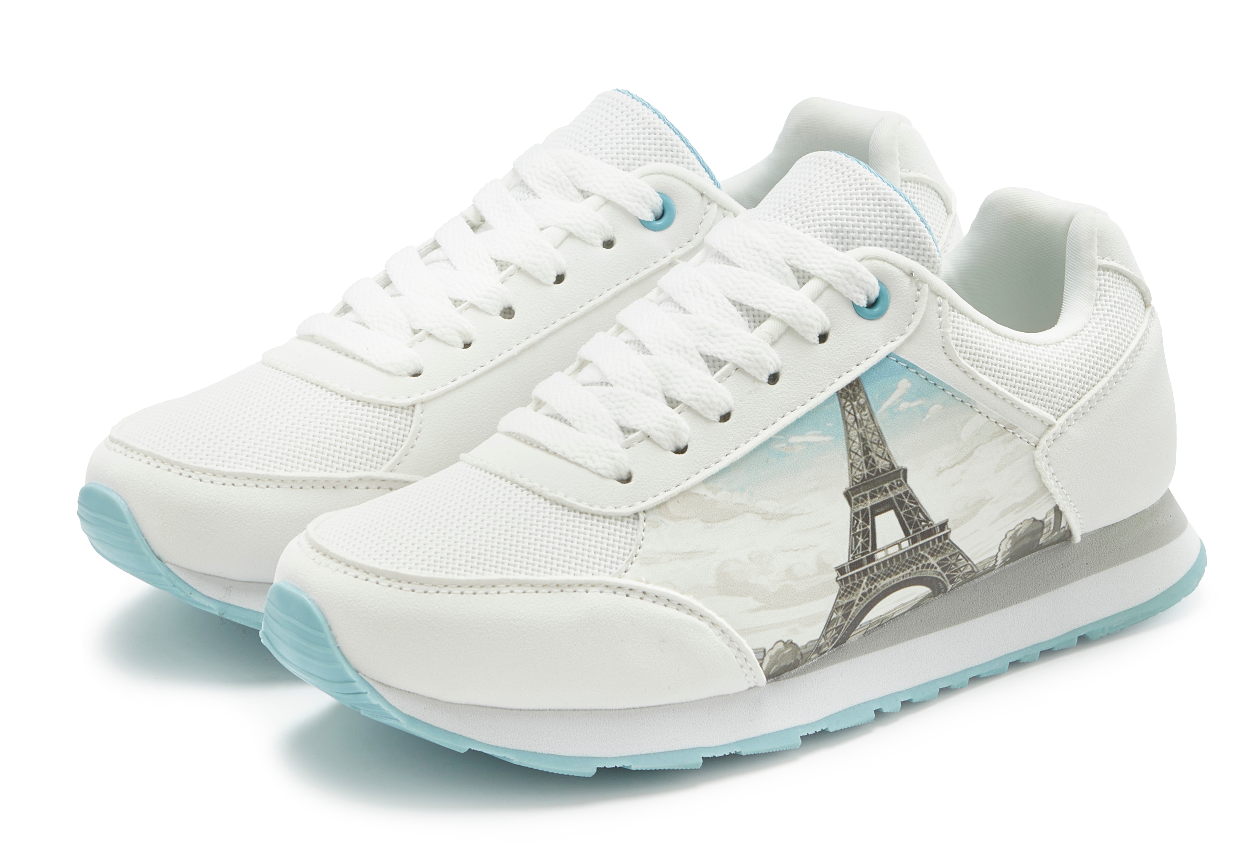 LASCANA Sneaker "Freizeitschuh, Schnürhalbschuh," NEU mit raffiniertem Städte-Druck und herausnehmbarer Innensohle