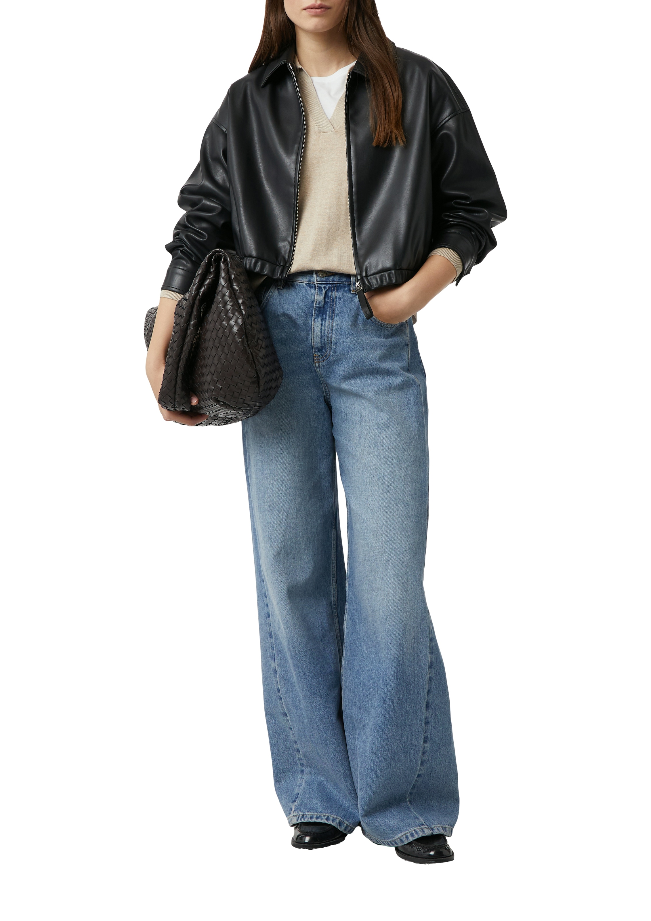 Comma Strickpullover mit V-Ausschnitt und Polo Kragen