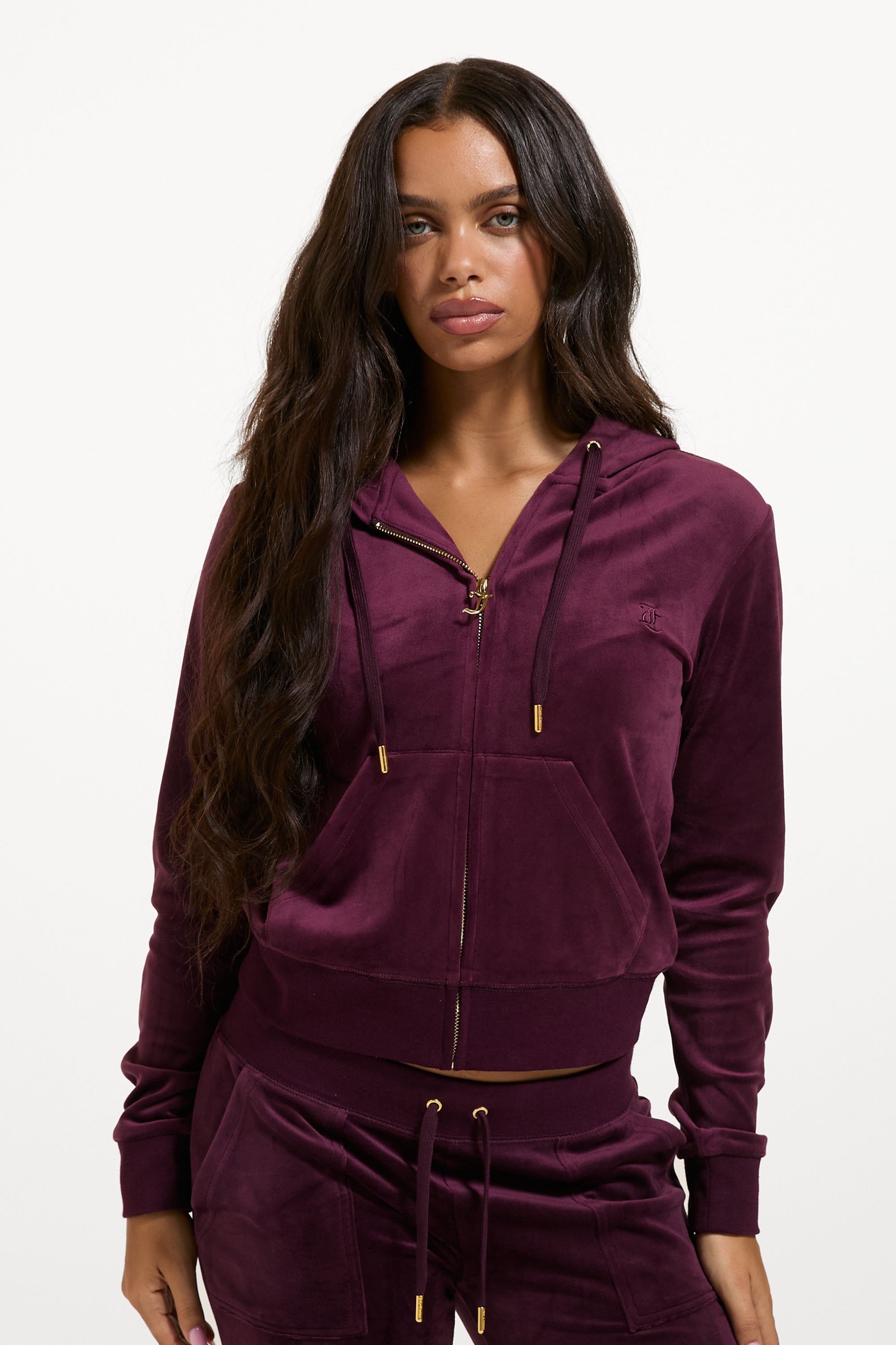 Juicy Couture "ROBERTSON HOODIE GOLD HARDWARE Damen" mit Kapuze Trainingsjacke Damen, Sweatjacke mit Kapuze, Velour, mit Glitzer, Sale
