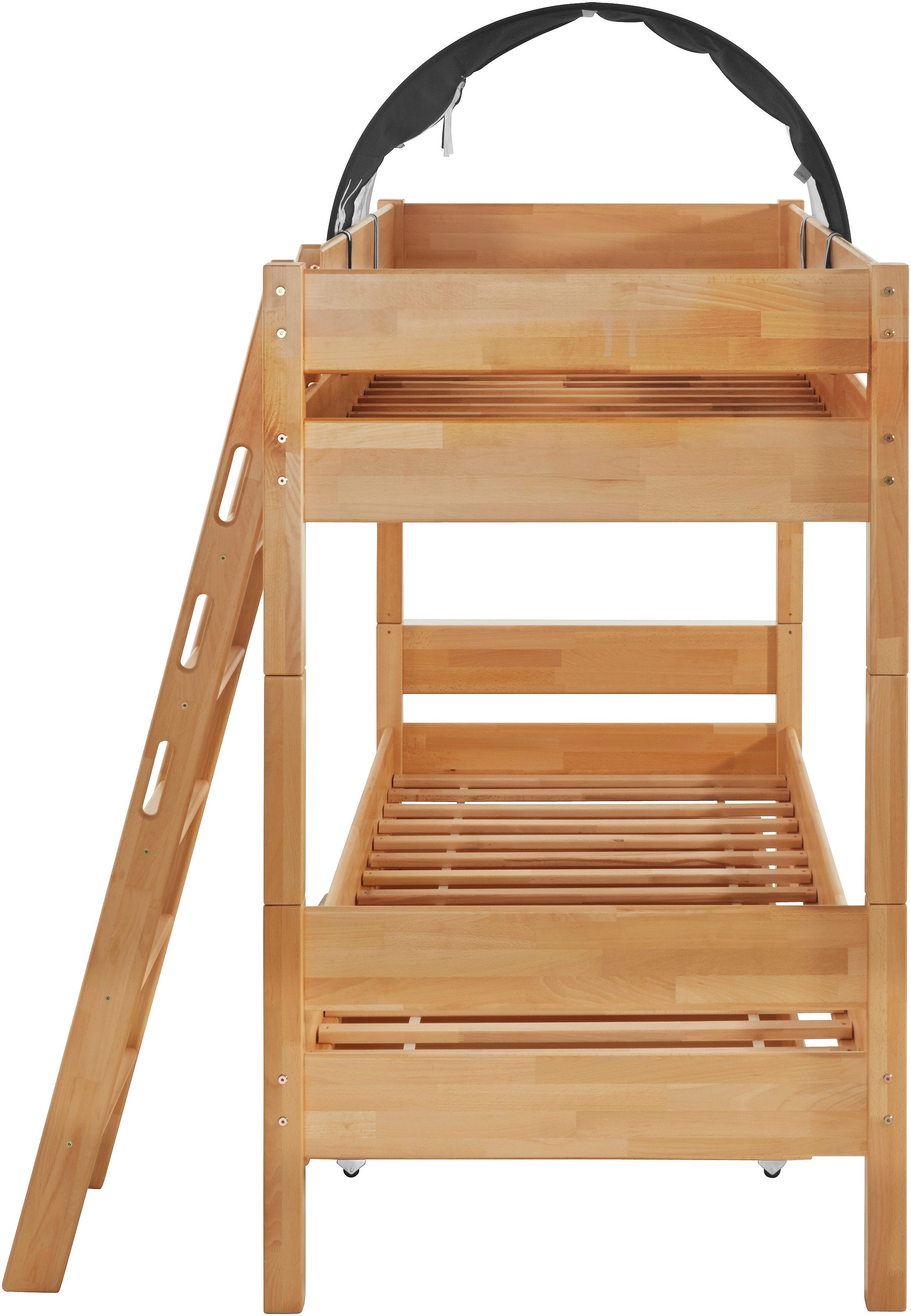 Relita Etagenbett »Stefan«, inkl. Rolllattenrost, mit Leiter u. Absturzschutz, Textil-Set, Buche