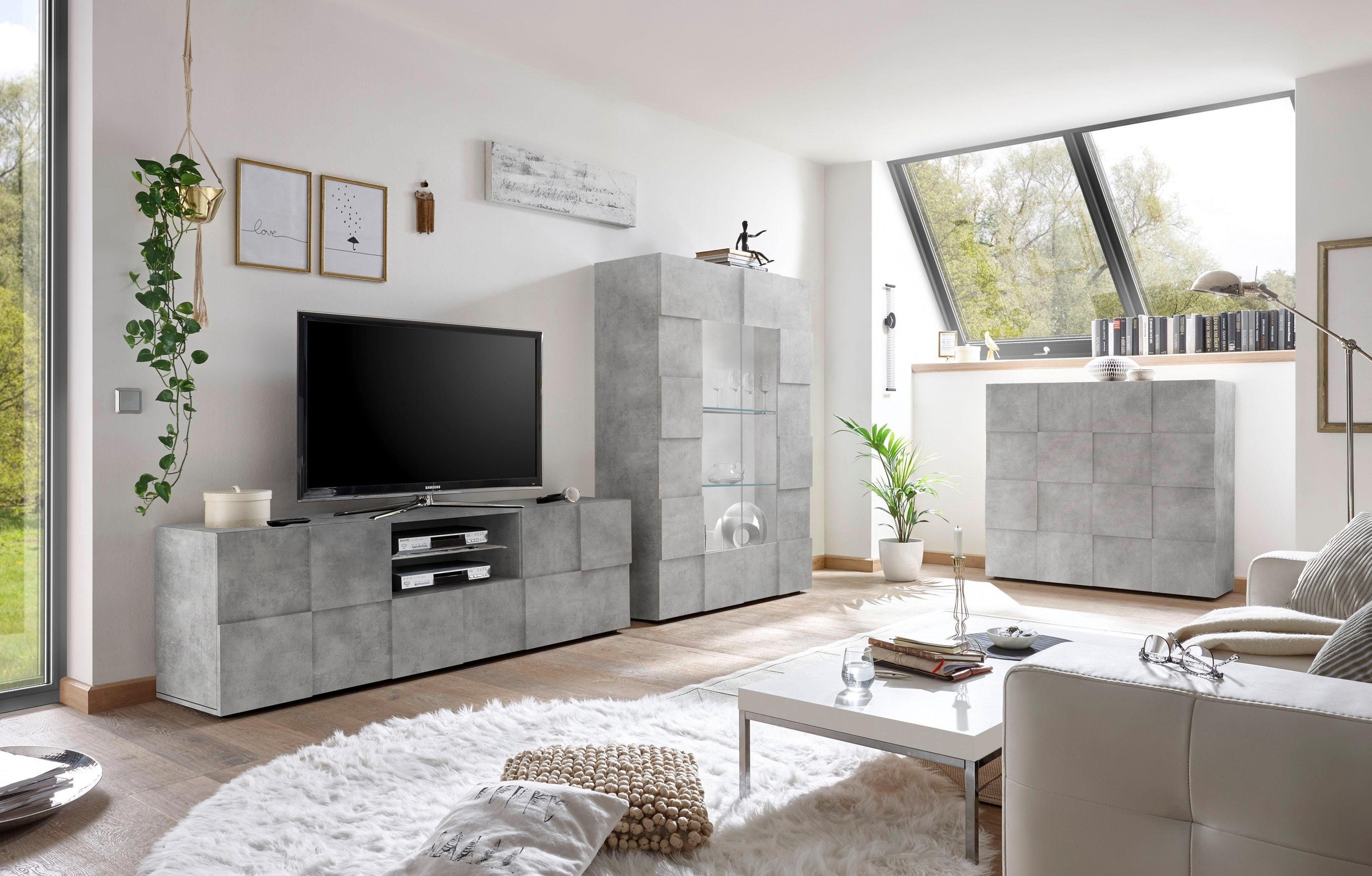 INOSIGN Lowboard »Dama Breite 181 cm, TV-Board 2 Türen, 1 Schubkasten, TV-Schrank«, Front in 3D-Optik, viel Stauraum, verschiedene Farben