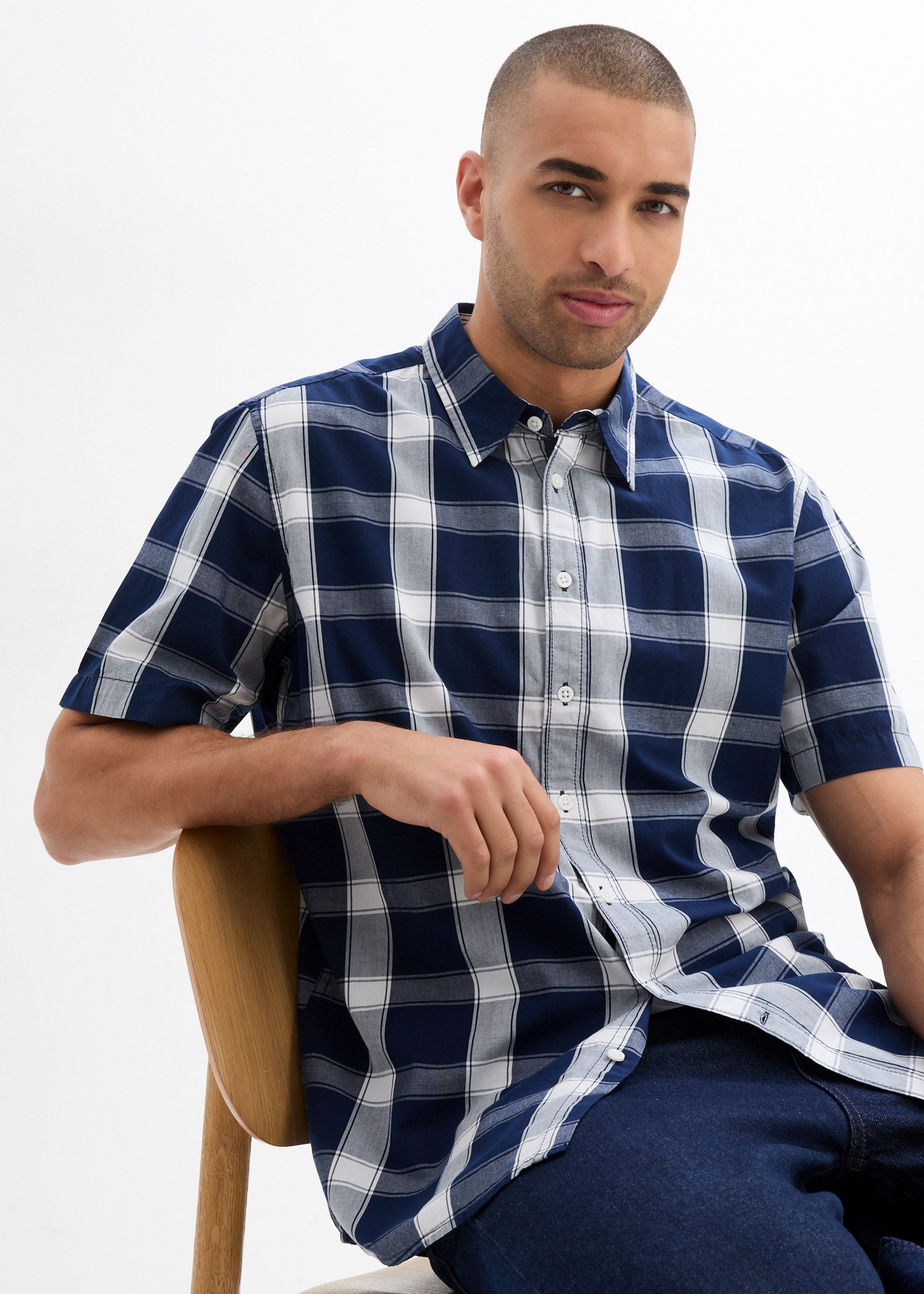 bonprix Kurzarmhemd Regular Fit, aus Baumwolle, mit Allover Karomuster, mit günstig online kaufen