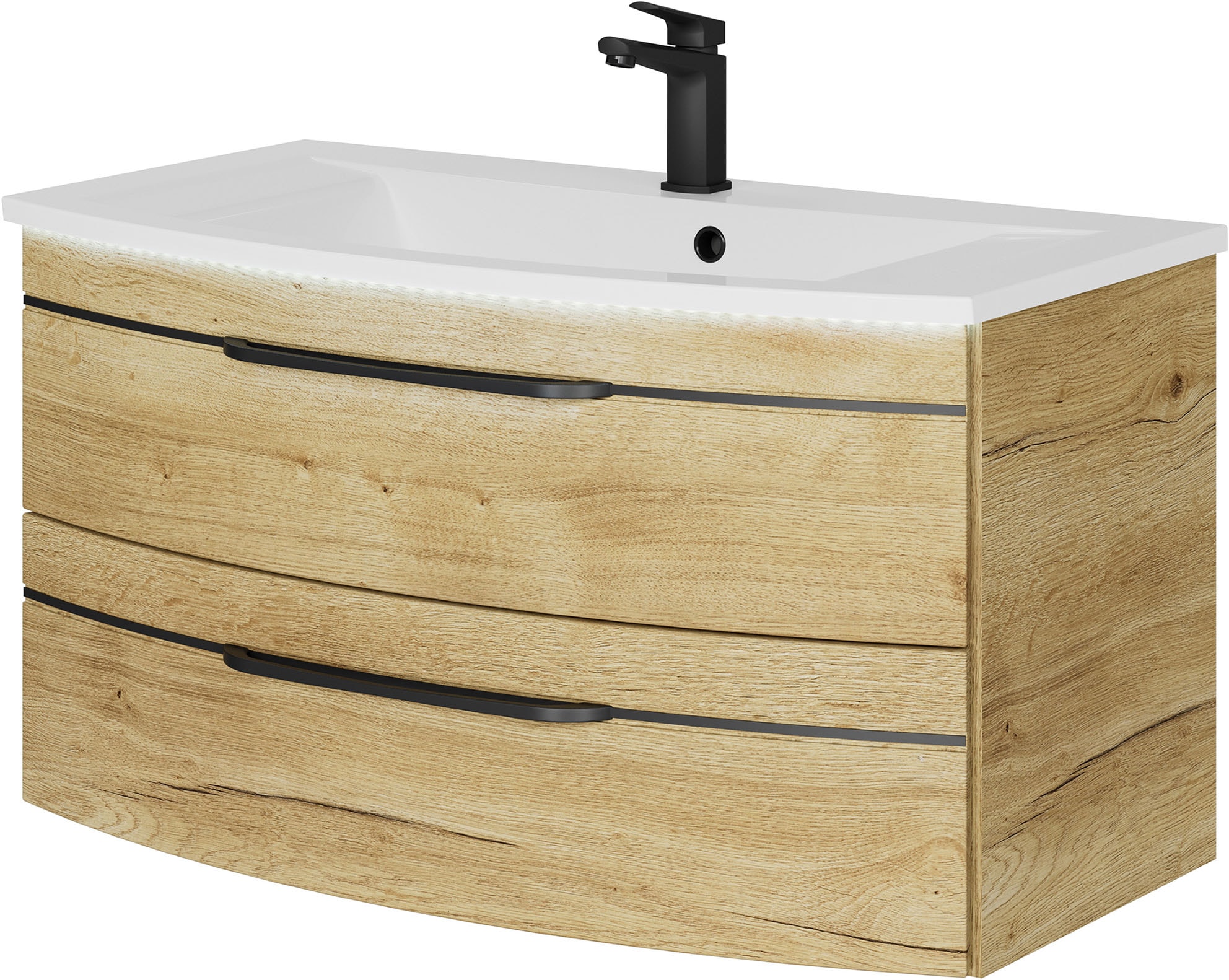Saphir Badmöbel-Set »Serie 7045 2-teilig Mineralmarmor-Waschtisch mit LED-Spiegelschrank«, (Set, 2 St.), Badezimmer-Set 93,2 cm breit, inkl. Türdämpfer, 3 Türen, 2 Schubladen