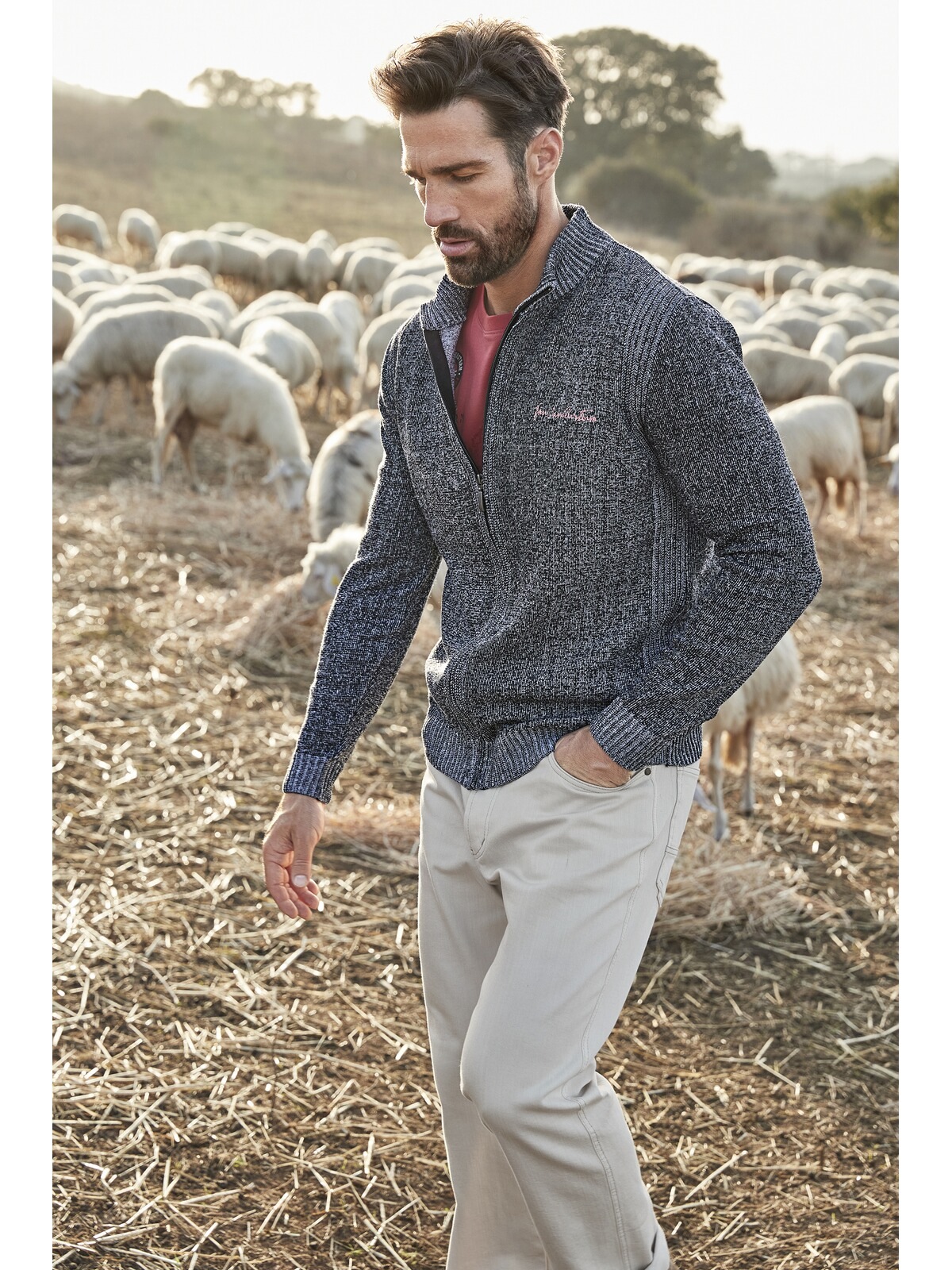 Strickjacke JAN VANDERSTORM "Strickjacke INGRABAN", Herren, Gr. XXL, grau (dunkelgrau melange), Obermaterial: 50% Baumwolle CO. 50% Polyacryl PAN., unifarben, normal, Strickjacken Strickjacke 2