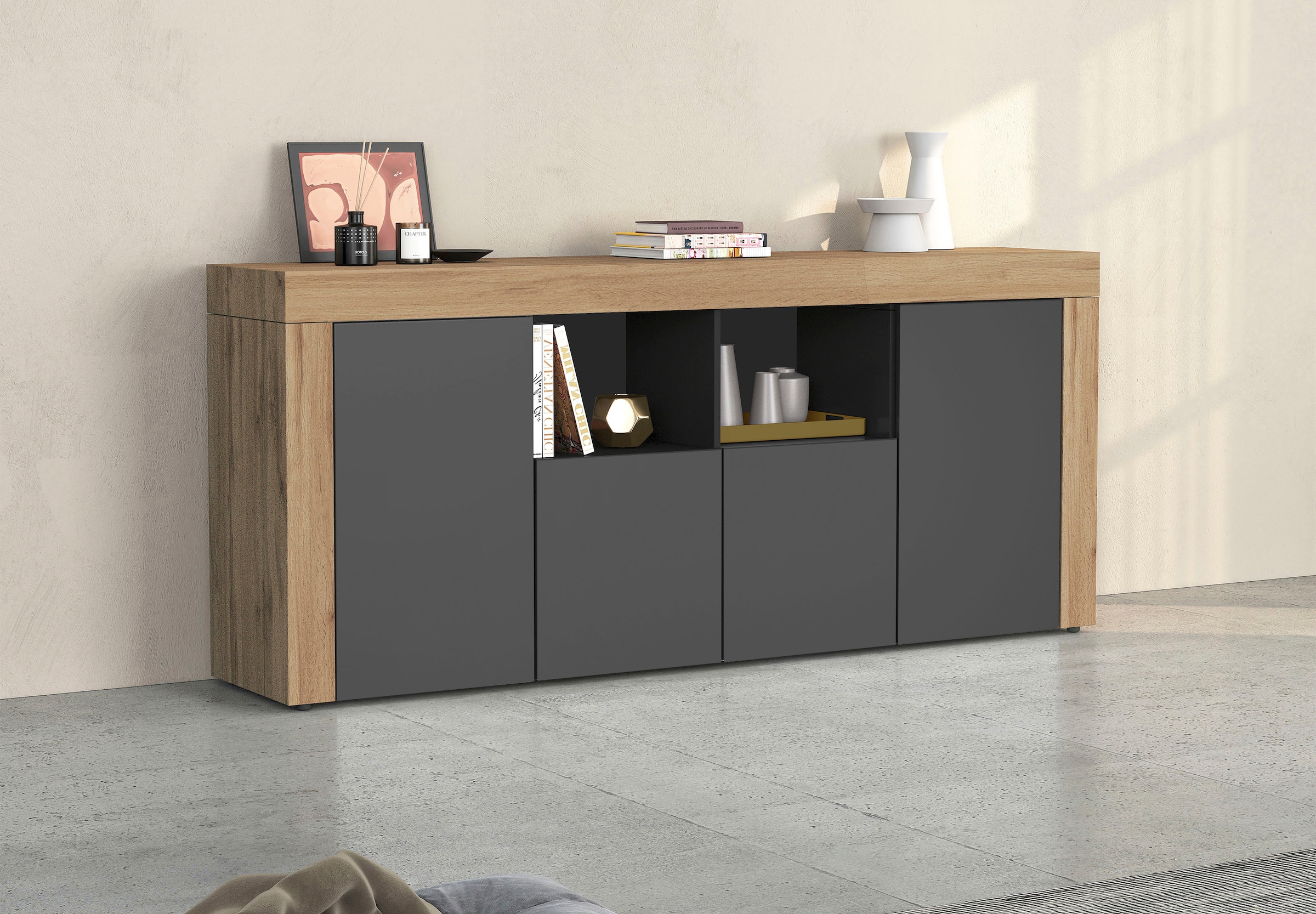 INOSIGN Sideboard "CHRONOS Breite 200 cm mit 4 Türen, 2 offene und 8 geschl günstig online kaufen