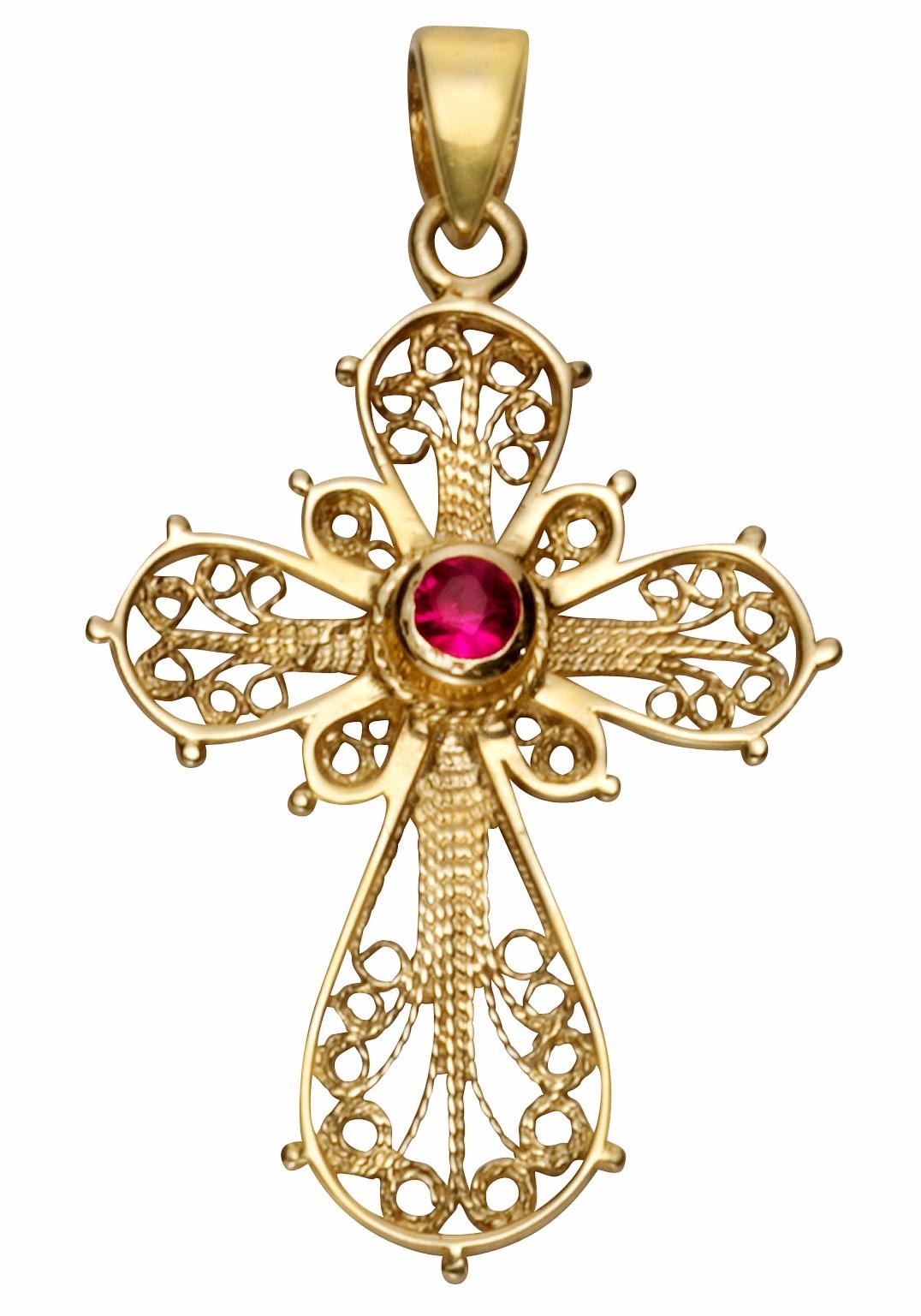 Kreuzanhänger »Schmuck Geschenk Gold 375 Halsschmuck Anhänger Halskette Kreuz«, mit Rubin