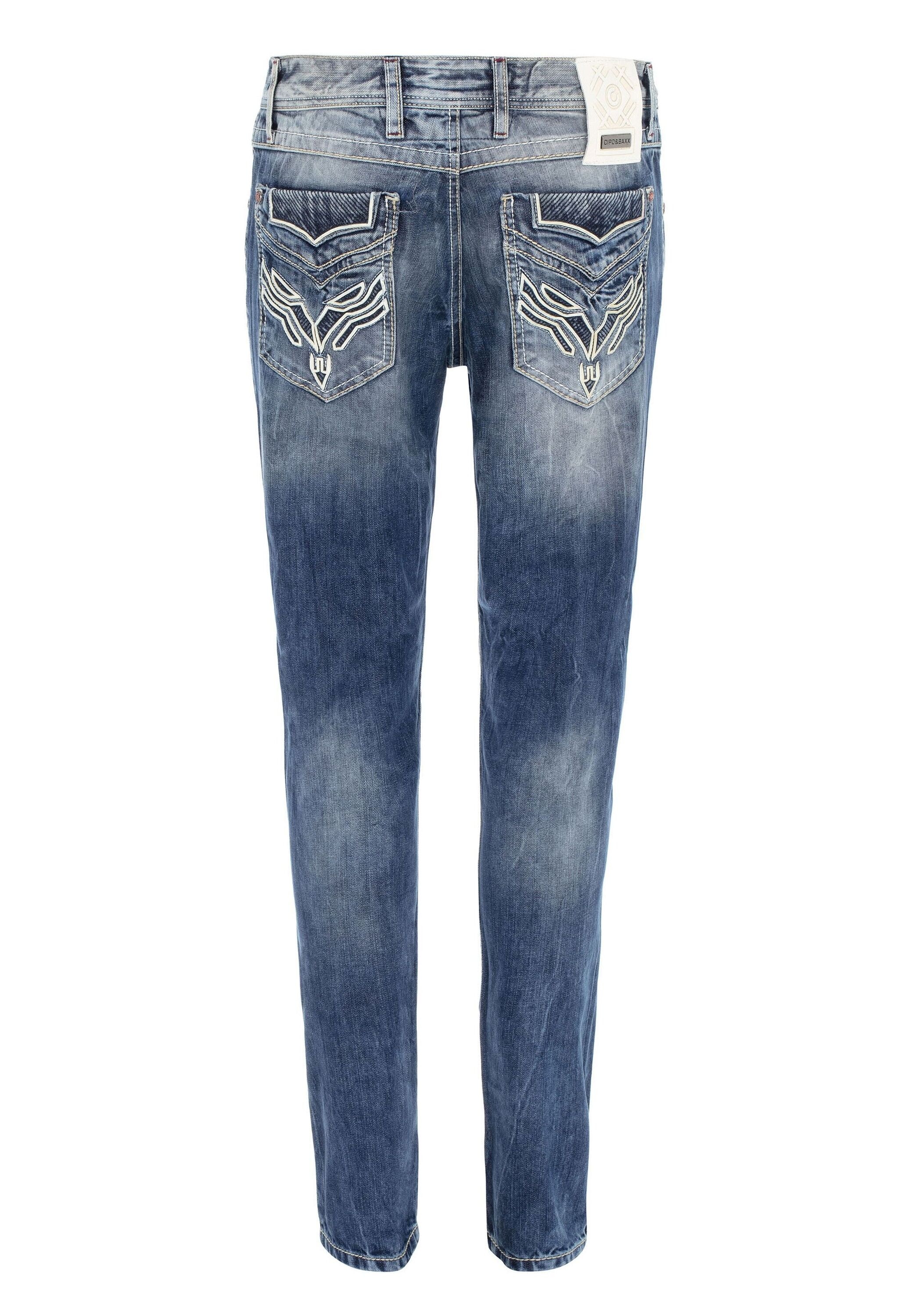 Cipo & Baxx Regular-fit-Jeans »DENIM«, bequeme Jeans im ausgefallenen Lagen-Design, CD611