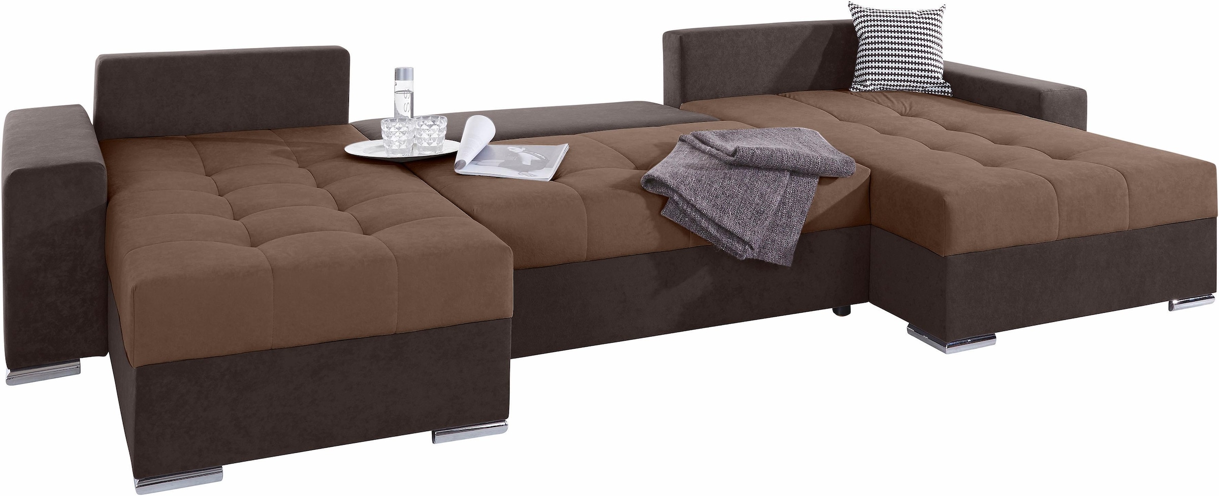 COLLECTION AB Wohnlandschaft »XXL-Josy U-Form, Breite 333 cm, mit 2 Recamieren 77 & 97 cm«, inkl. Bettfunktion, Bettkasten, mit 5 gleich großen Rückenkissen