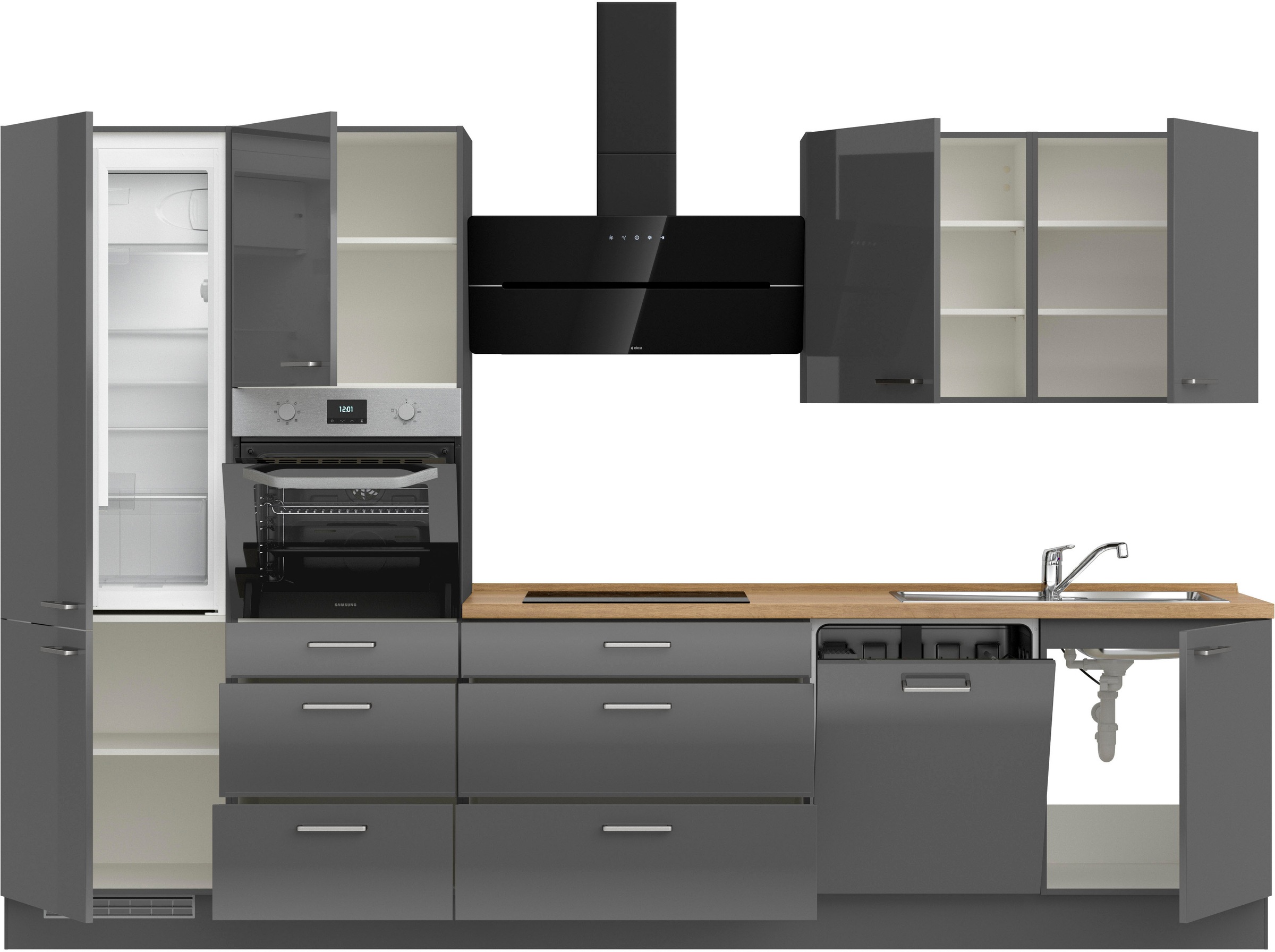 nobilia® Küchenzeile »"Flash II"«, vormontiert, Ausrichtung wählbar, Breite 330 cm, wahlw. mit E-Geräten