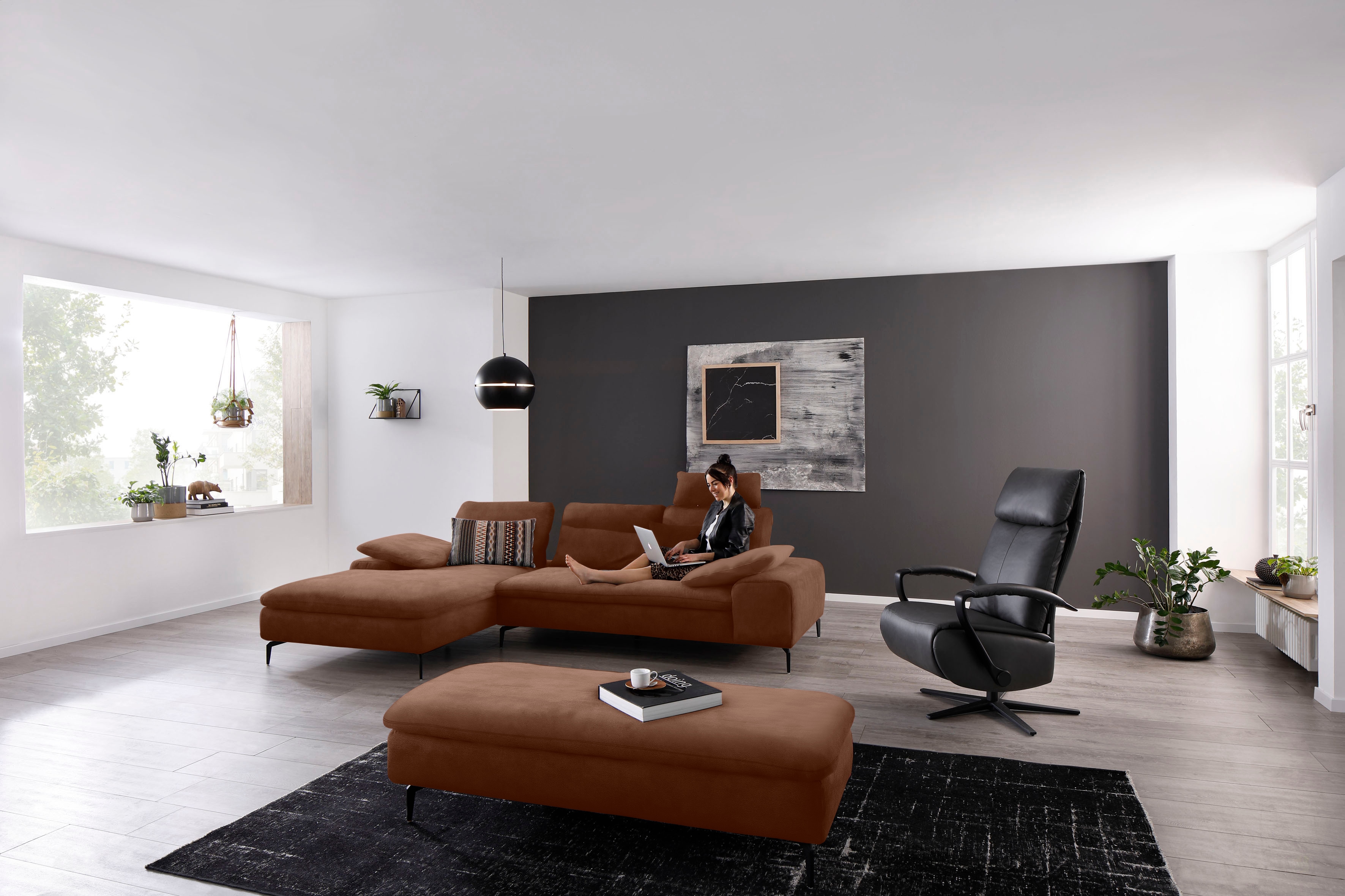 W.SCHILLIG Ecksofa "valentinoo, Designsofa, bequem, elegant und zeitlos, L-Form" inklusive Hocker, mit Sitztiefenverstellung, Breite 299 cm
