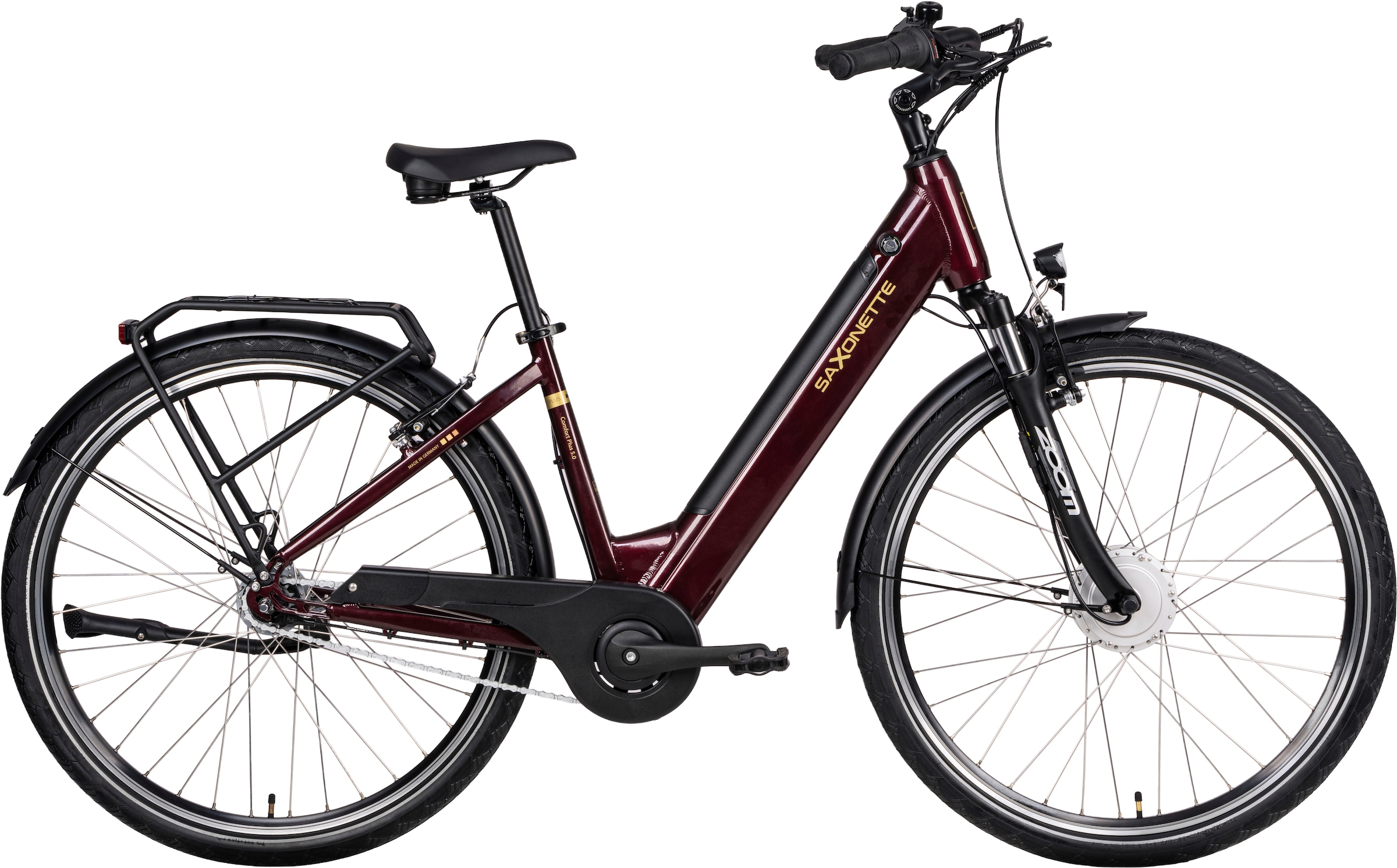 SAXONETTE E-Bike "SAXONETTE Comfort Plus 5.0 E-Bike Damen 28 Zoll", 45cm, 28 Zoll (71,12cm), schwarz, Elektrofahrräder, (mit integr. Akku),