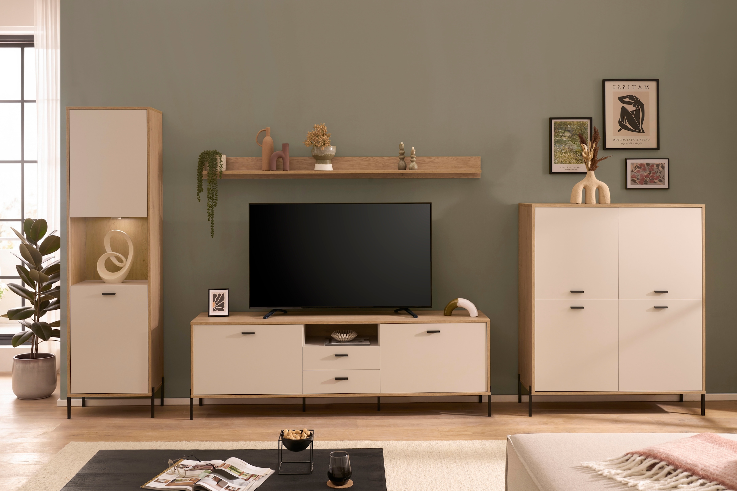 Home affaire Wandboard »Fredericia, modernes Wandregal, Wandhalter mit Ablagefläche« vielseitig einsetzbares Hängeregal, Eiche Cremona Toro, 195 cm breit