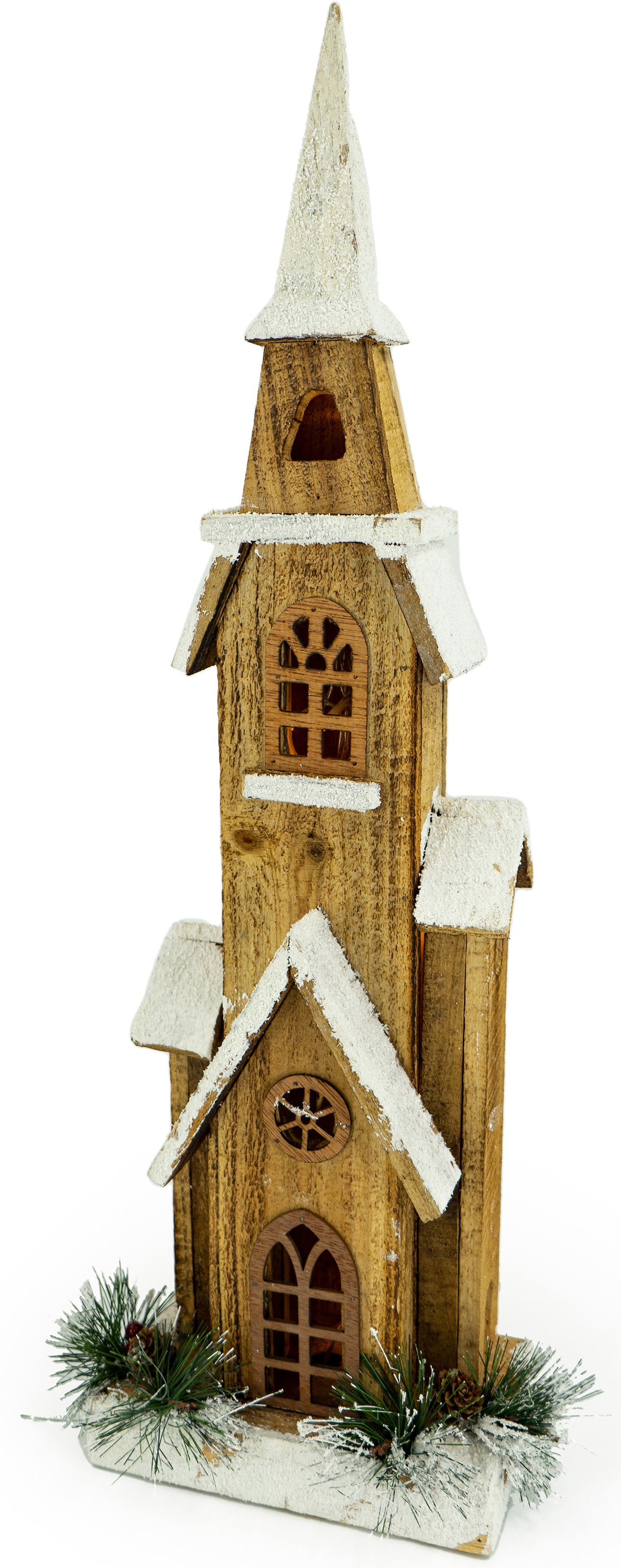 NOOR LIVING Weihnachtshaus cm Naturholz, BAUR »Weihnachtsdeko«, Höhe kaufen beleuchtete aus 63 | Kirche