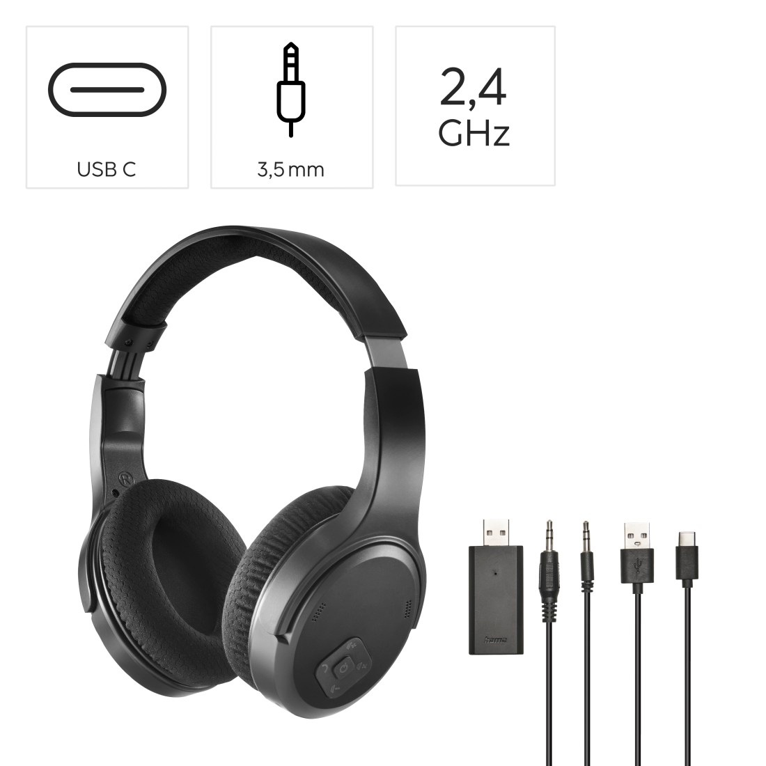 Hama HiFi-Kopfhörer »TV-Kopfhörer (kabellos, 2,4-GHz-Verbindung, 16 h Akku, Voice-Mode)«